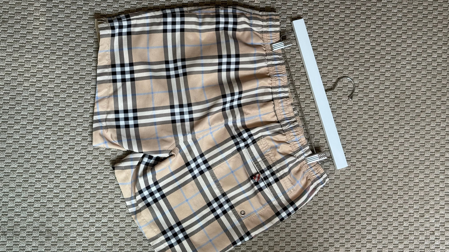 Burberry Beige And Blue 'Martin' Check Swimshorts-Medium
