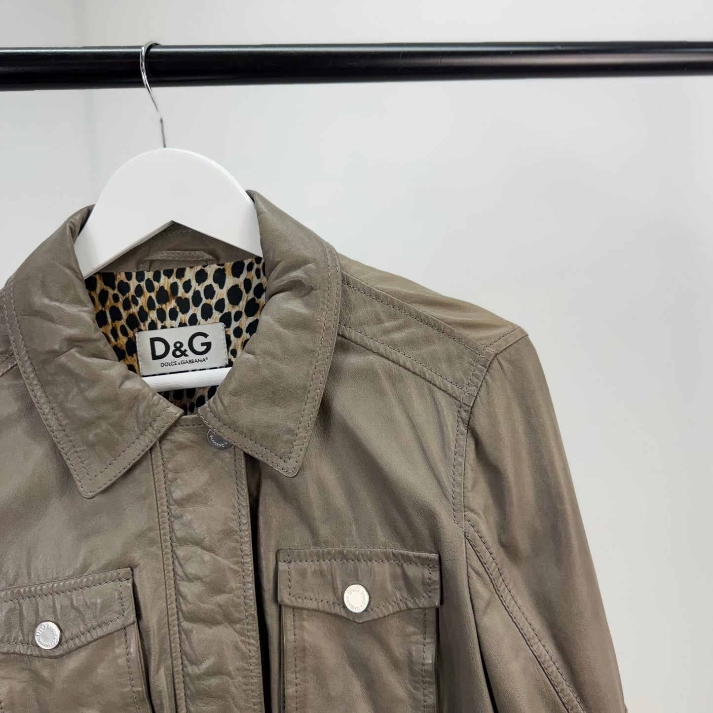 Dolce & Gabbana Women’s Greige Leather Jacket ( 44/XL)
