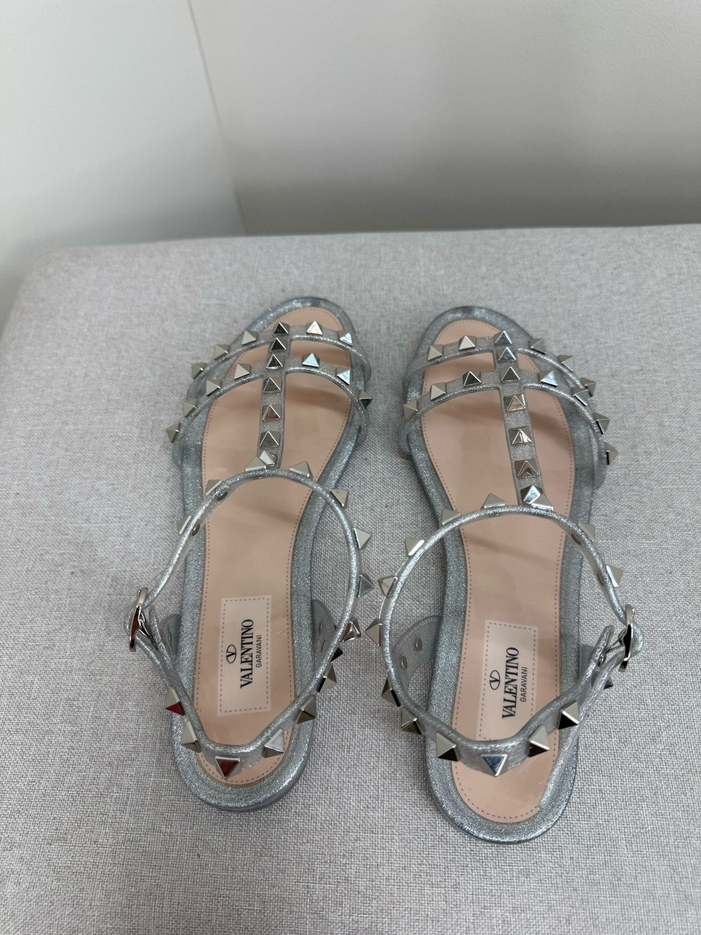 Valentino Argento Silver RockStudd Sandals , Brand New UK 4.5