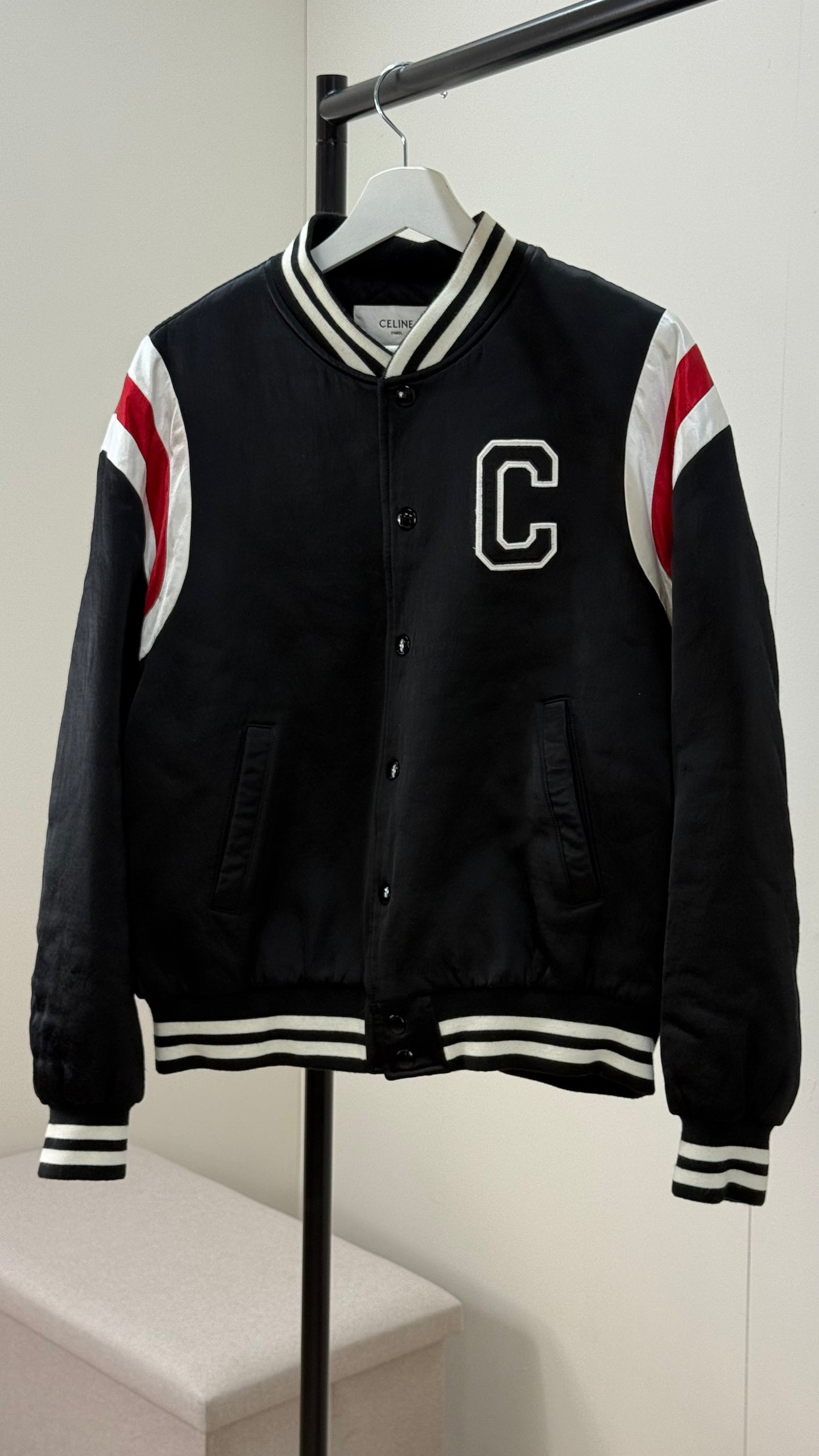Celine Logo Varsity Bomber-50, UK Large