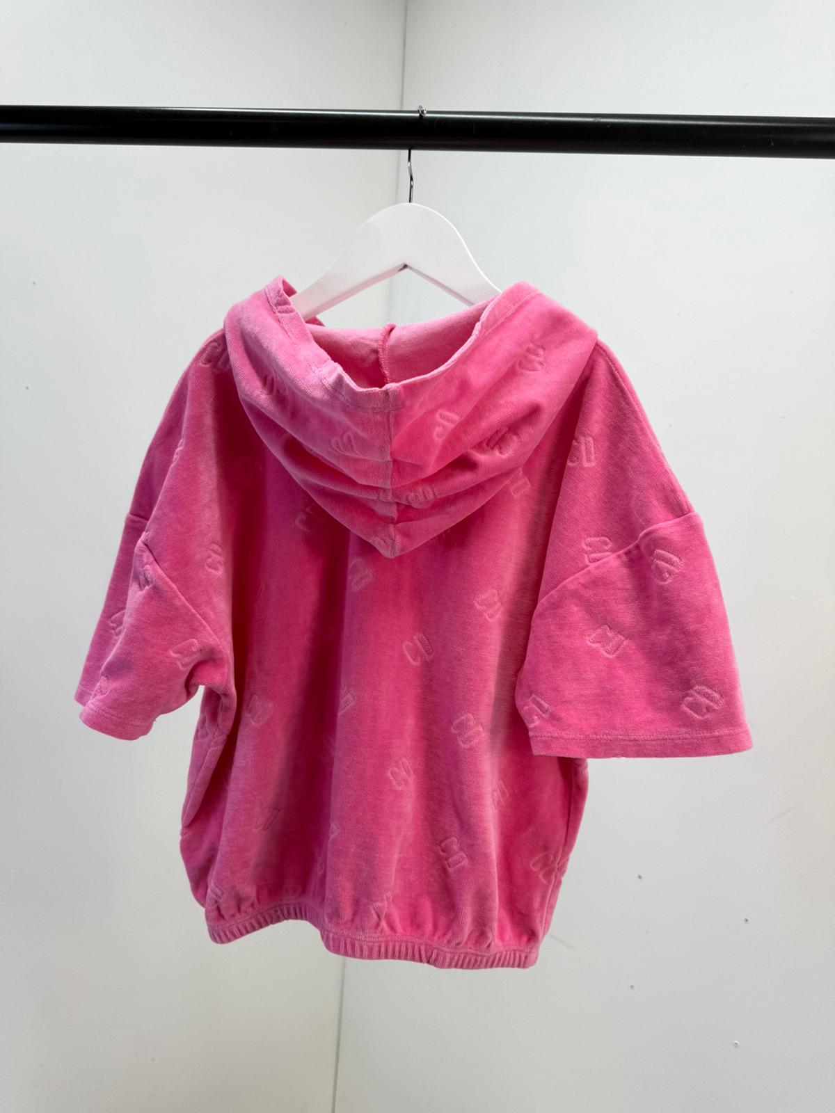Kids Dior Pink Shirt Sleeve Velore Hooded Top - Age 10
