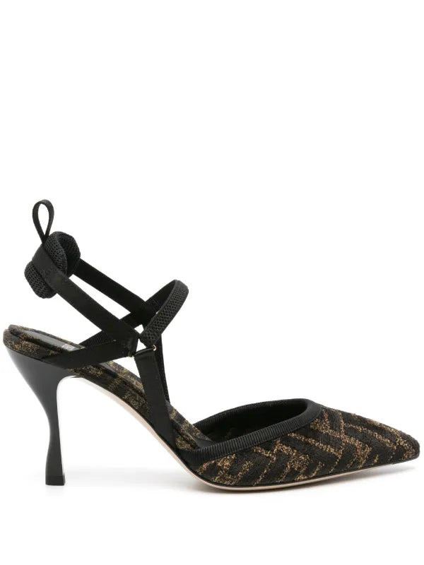 Fendi FF Point Colibri Chenille Slingback Heels-UK 4