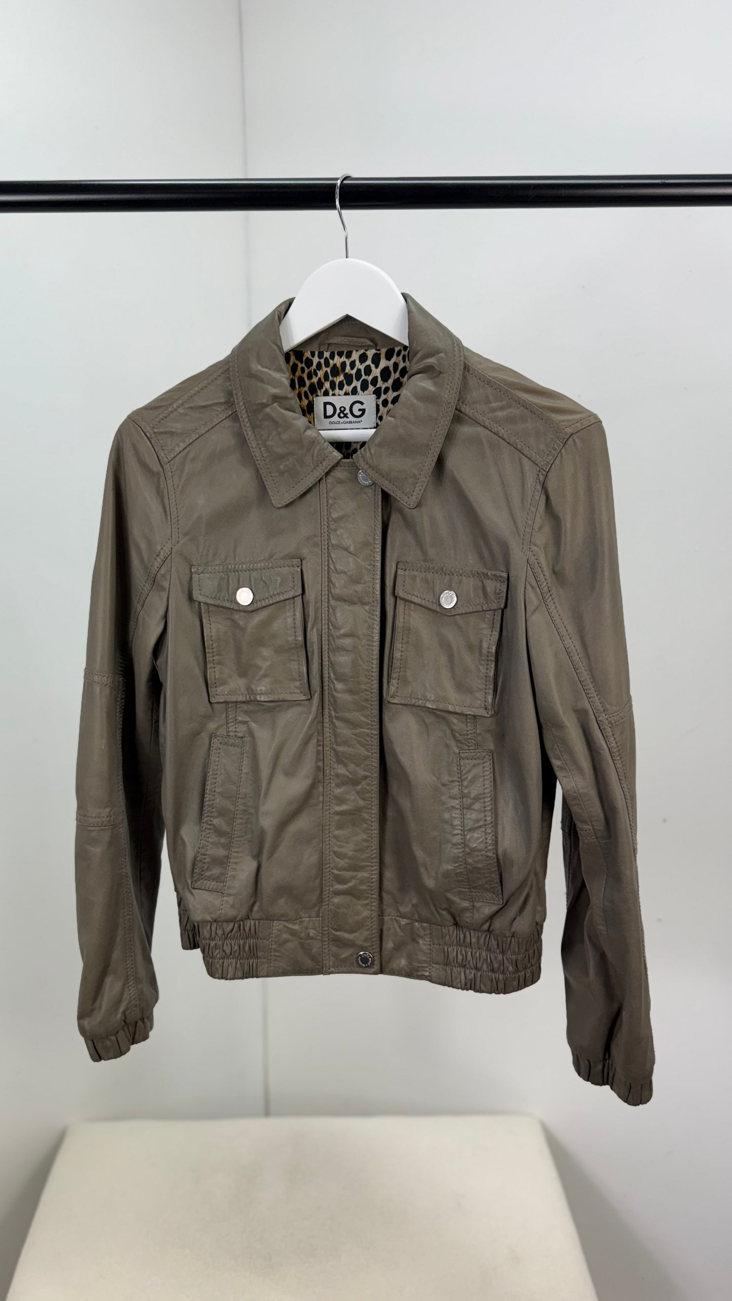 Dolce & Gabbana Women’s Greige Leather Jacket ( 44/XL)