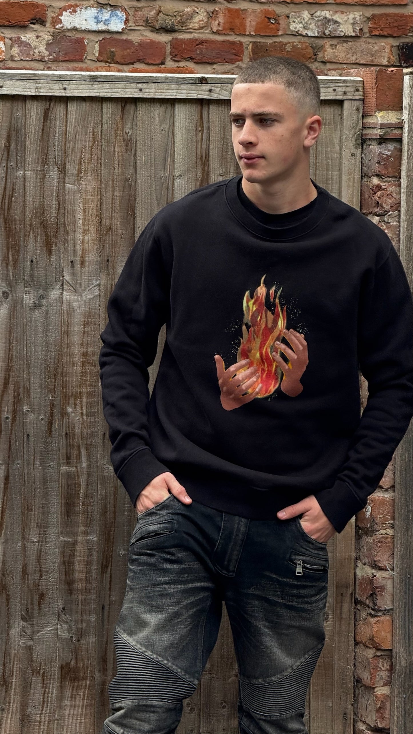 Off-White Black Longsleeve Flames Jumper - Small