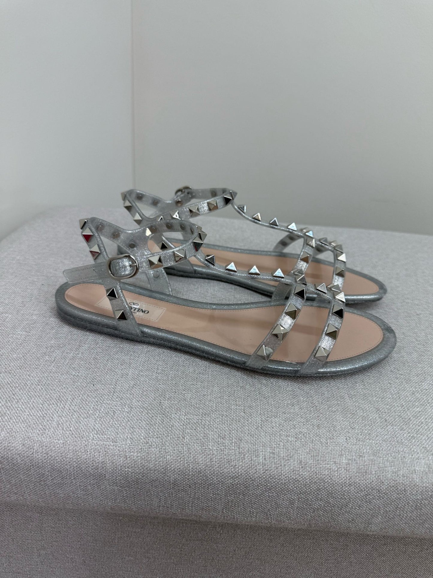 Valentino Argento Silver RockStudd Sandals , Brand New UK 4.5