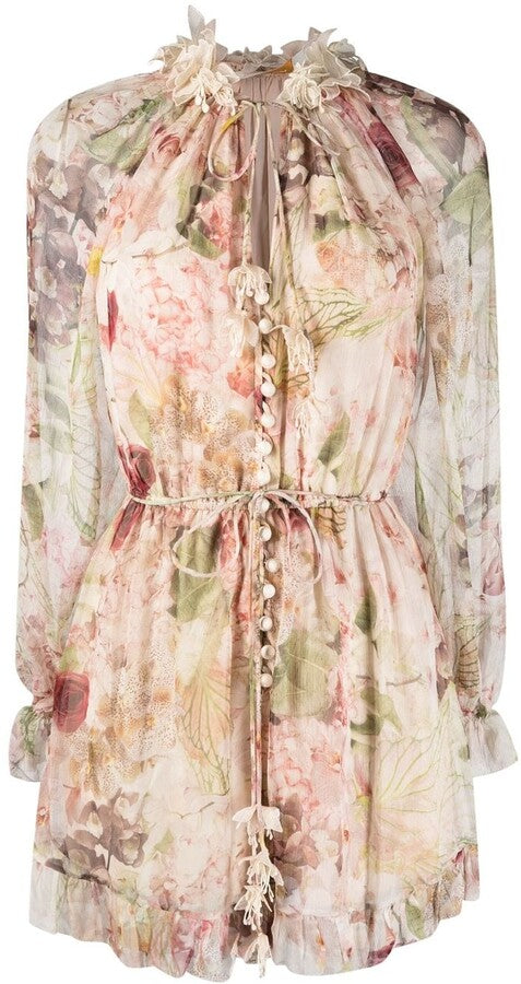 Zimmermann Cream Purple Flower 'Dancer Flutter' Playsuit- New In Tags SIZE 1-UK 8/10