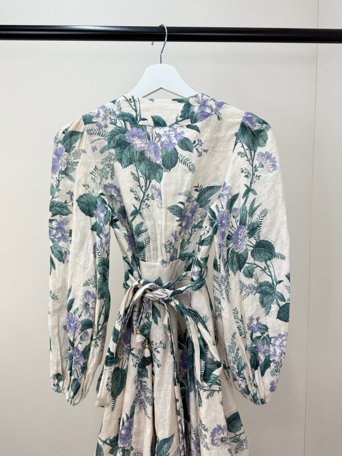 Zimmermann Cassia Floral-Print Linen Purple Green Floral Mini Dress -0