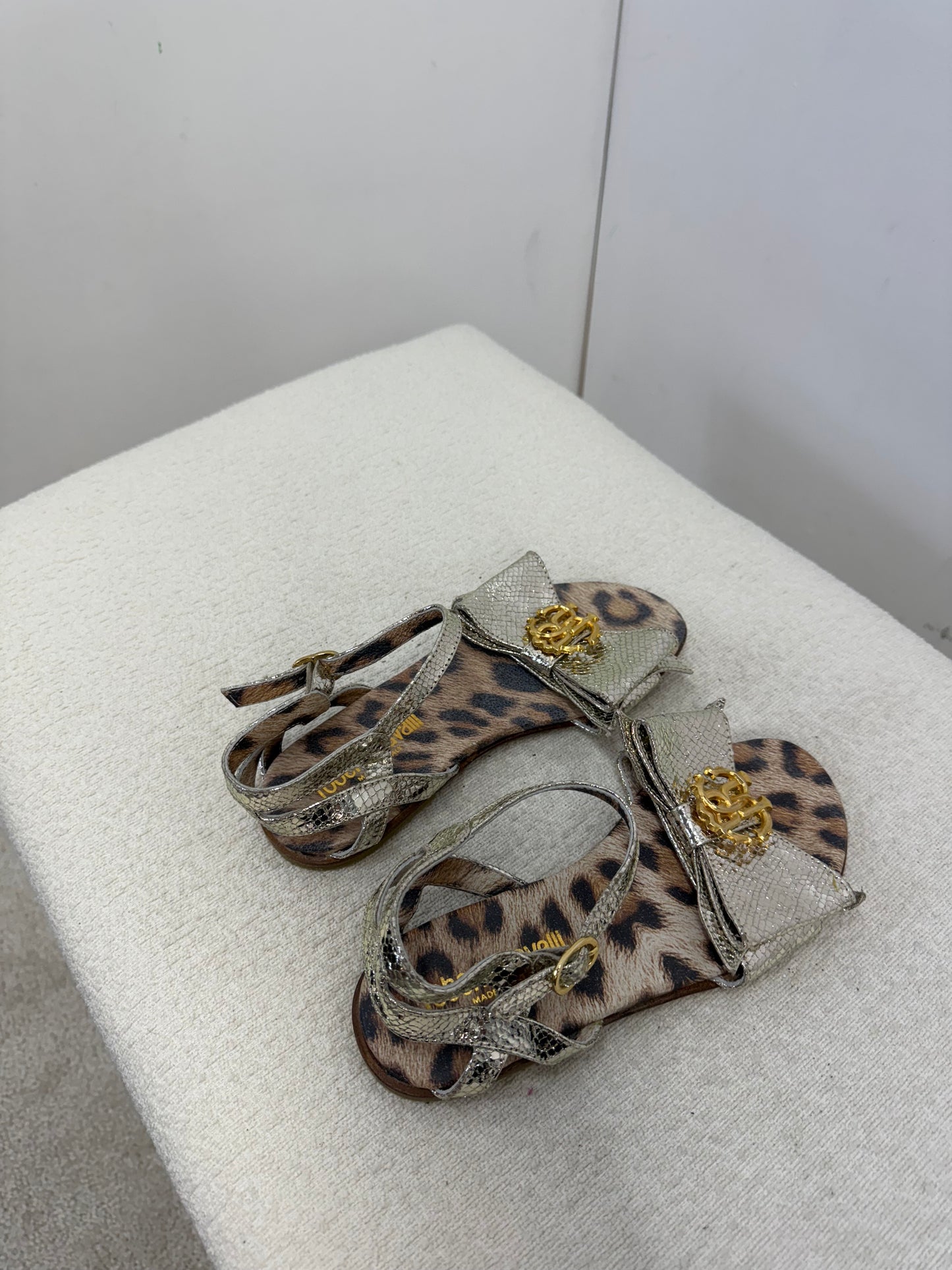 Kids Roberto Cavalli Girls Silver & Gold Bow Sandals - 32