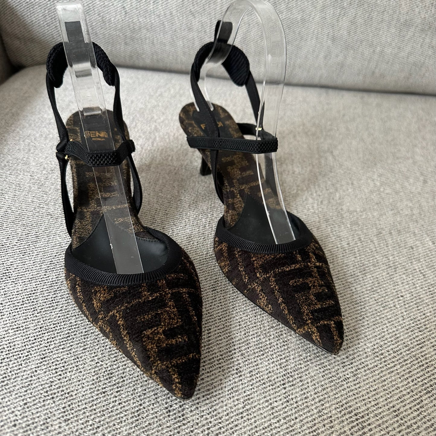 Fendi FF Point Colibri Chenille Slingback Heels-UK 4
