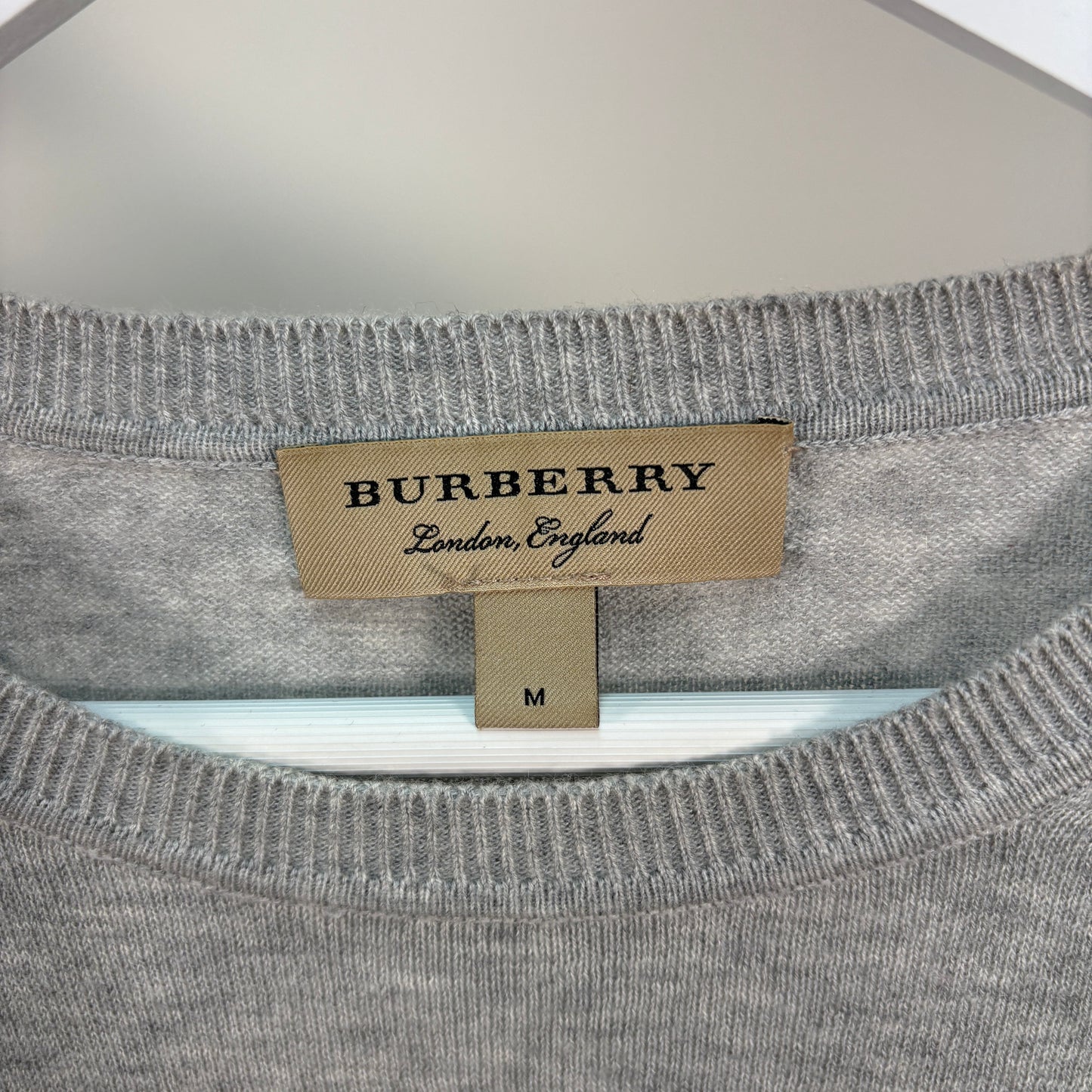 Burberry Light Grey Patchwork Wool Crewneck Jumper – UK Medium