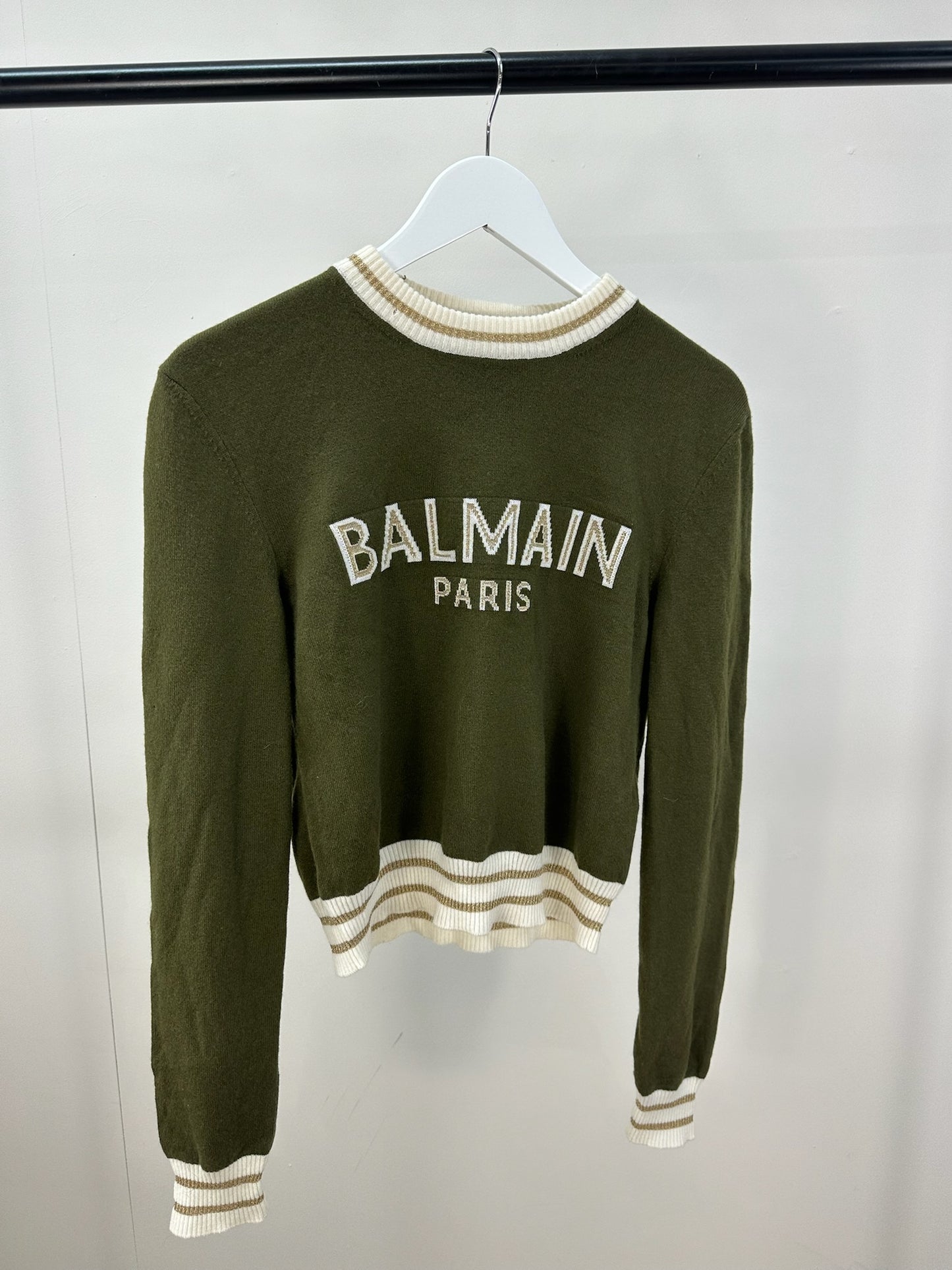 Balmain Khaki Logo Cropped Jumper-34 , small