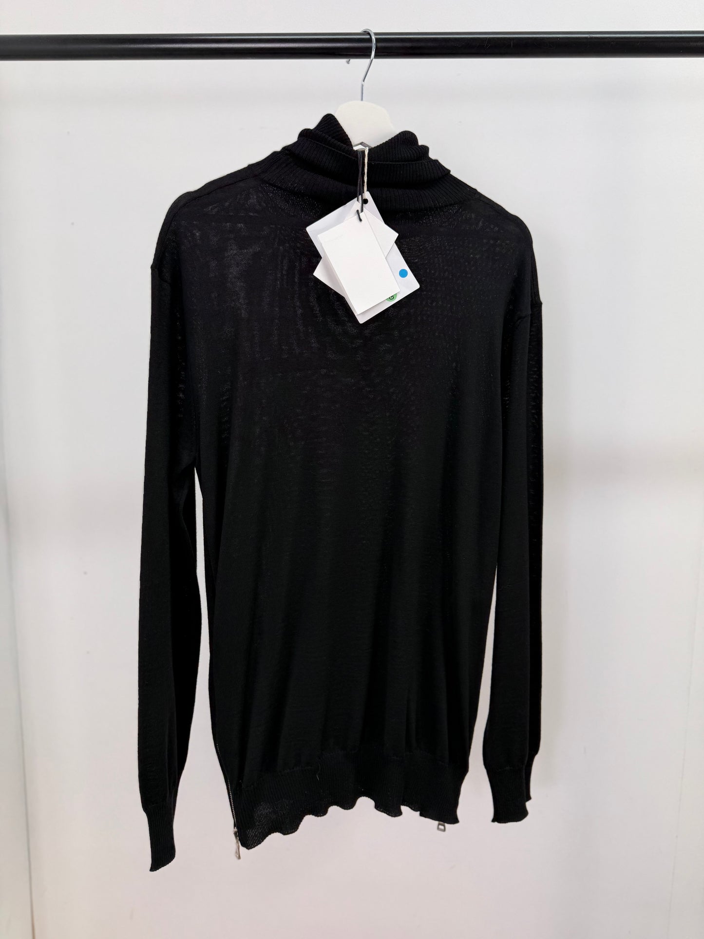 Balmain Black Logo Turtle Neck, Side Zip Up Jumper- Brand New In Tags, Medium