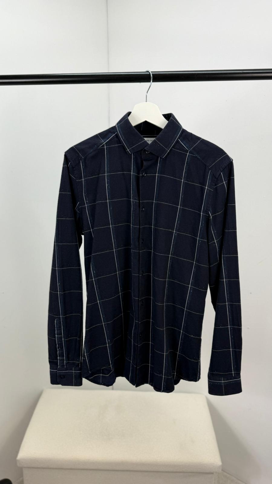 Reiss Navy Striped Slim Fit Shirt- Medium