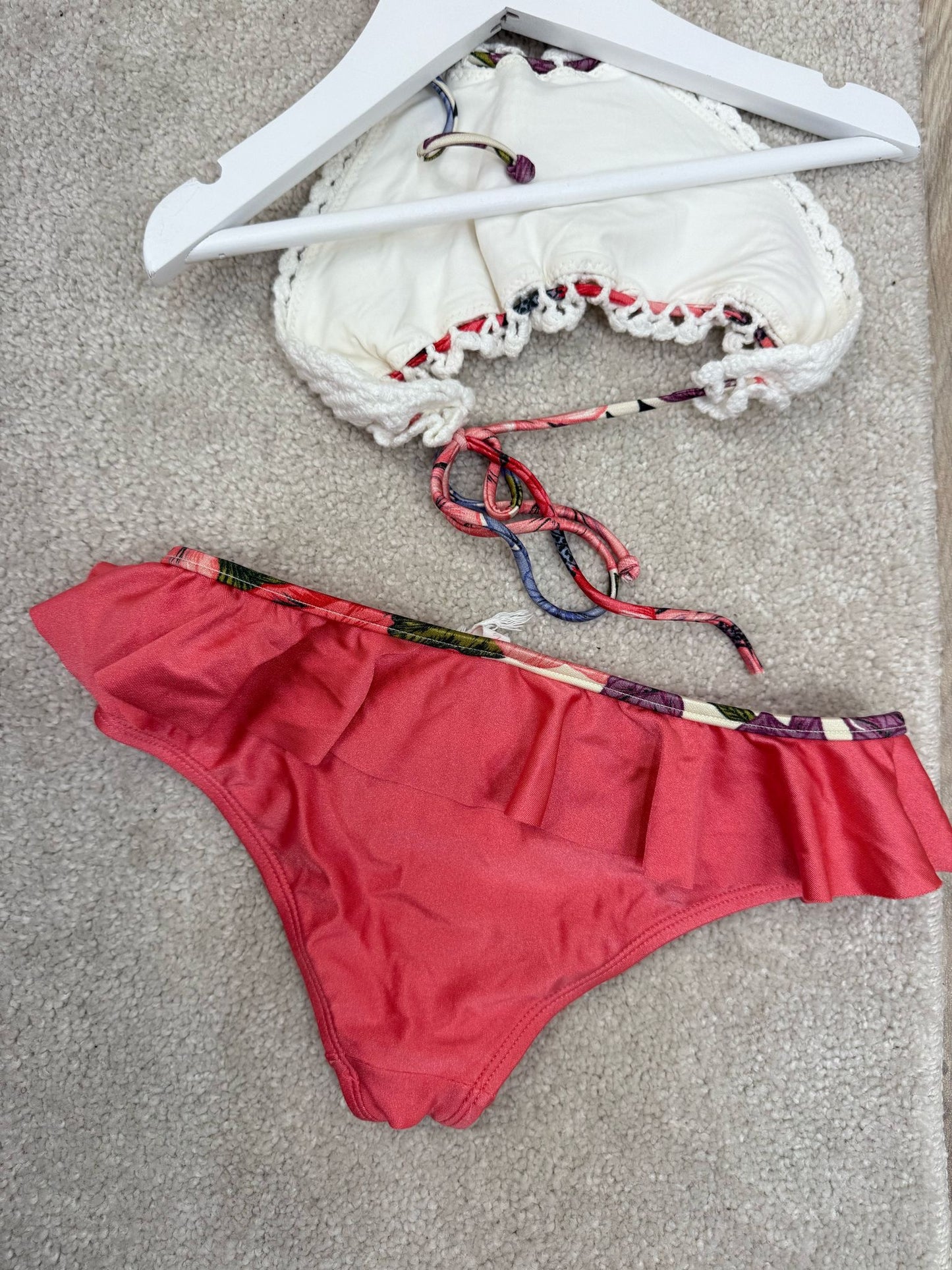 Kids Zimmermann White Top Dusk Orange Bottom Bikini- Age 8