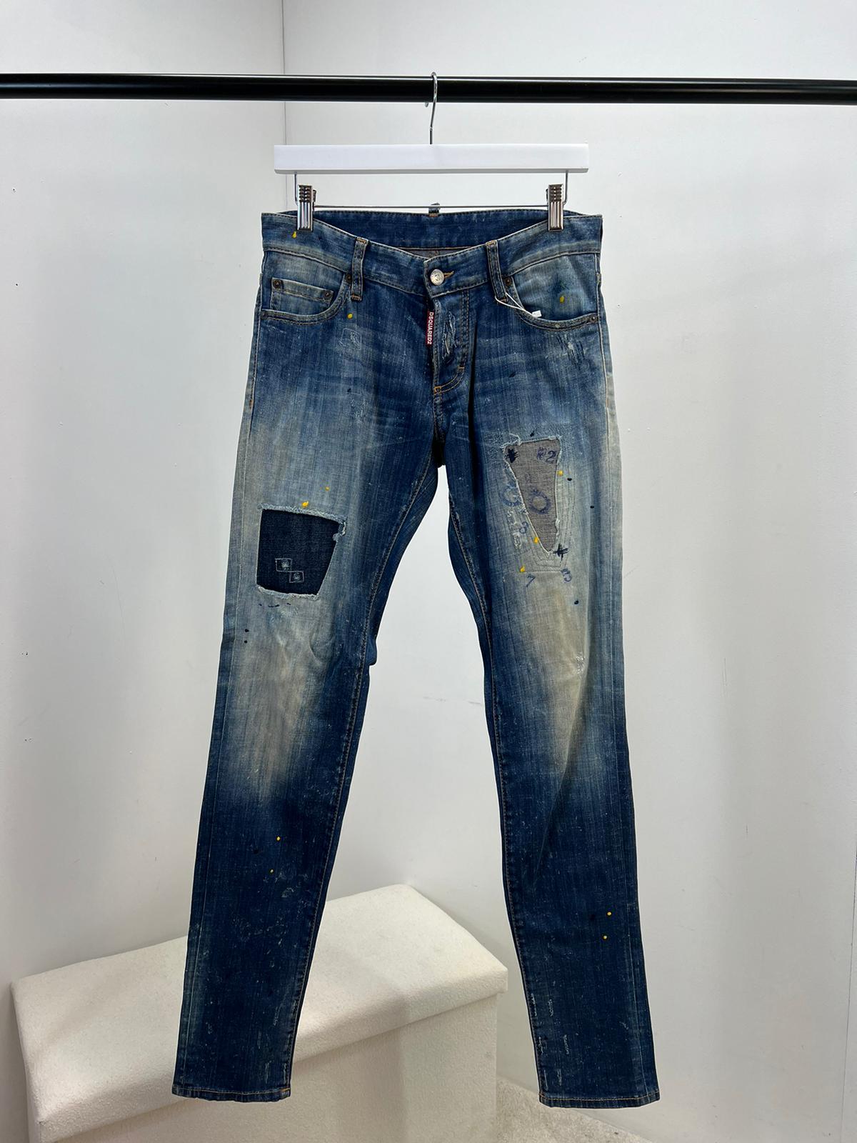 Dsquared2 Mens Blue Yellow Splash Jean - Label 44