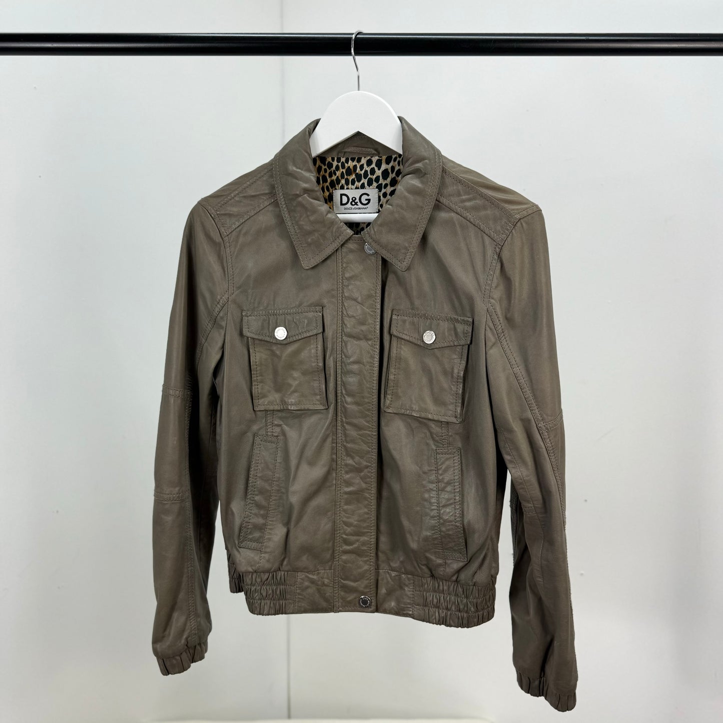 Dolce & Gabbana Women’s Greige Leather Jacket ( 44/XL)