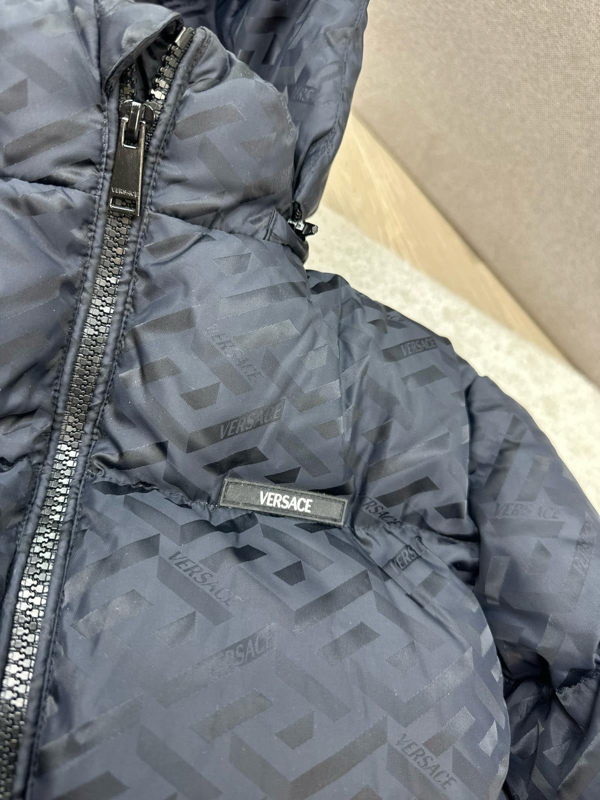 Versace Kids Navy Padded La Greca Coat Age 8