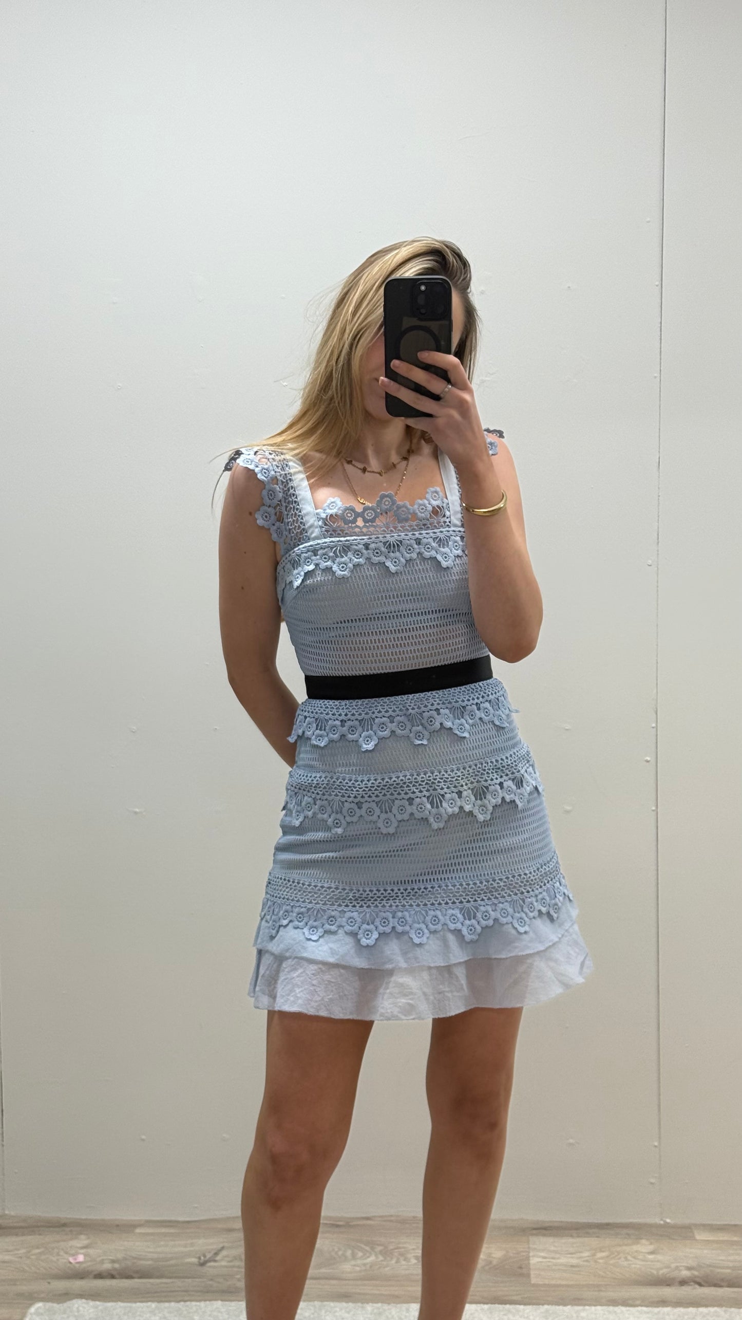 Self Portrait Blue Lace Petunia A Line Dress - UK 6