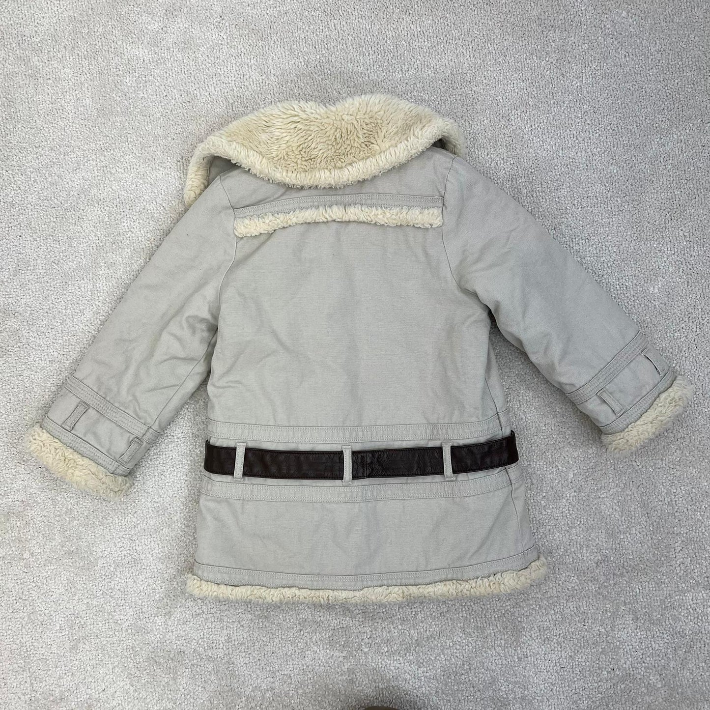 Kids Burberry Cream Zip Up With Belt Furr Coat - Age 3
