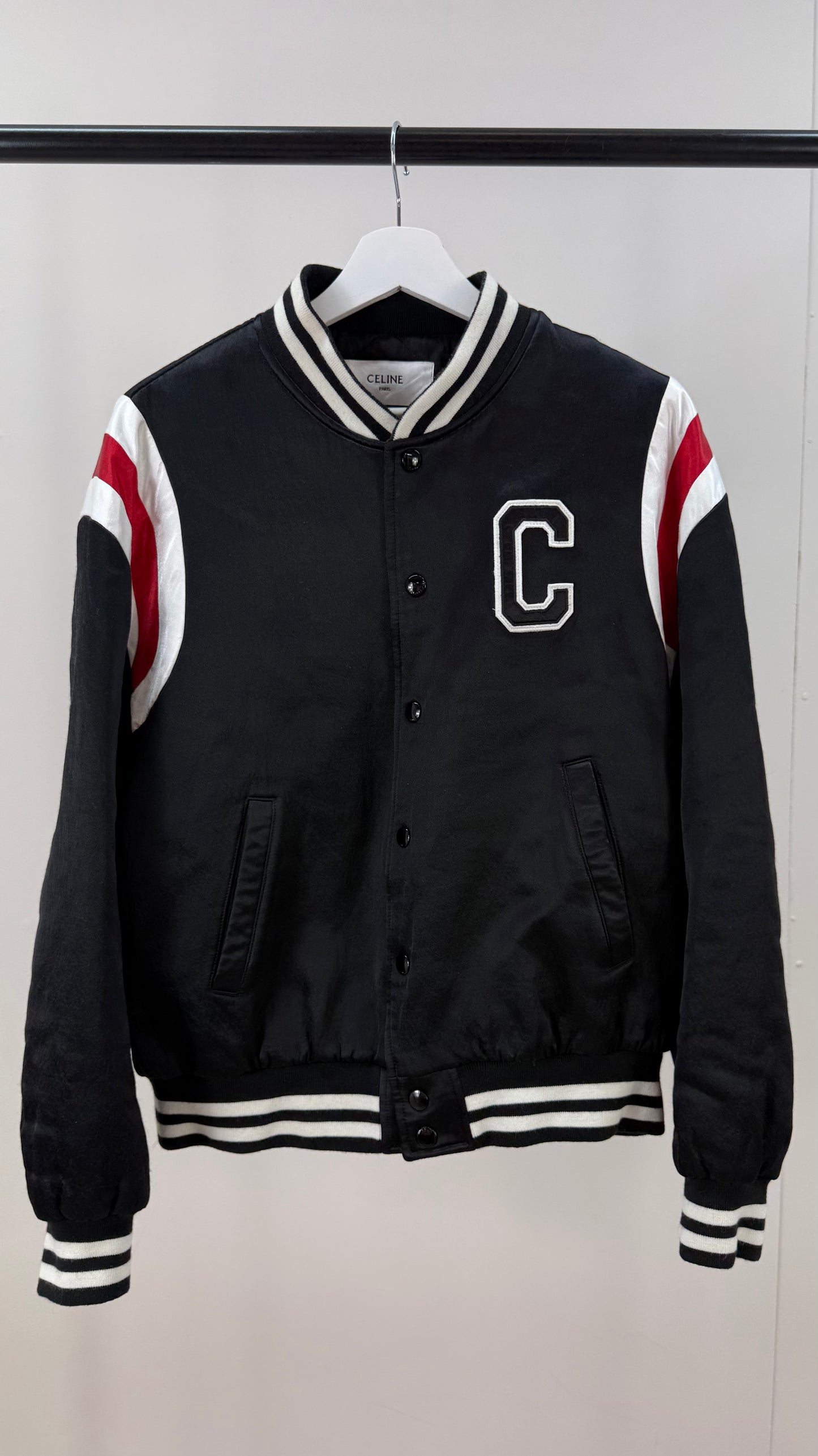 Celine Logo Varsity Bomber-50, UK Large
