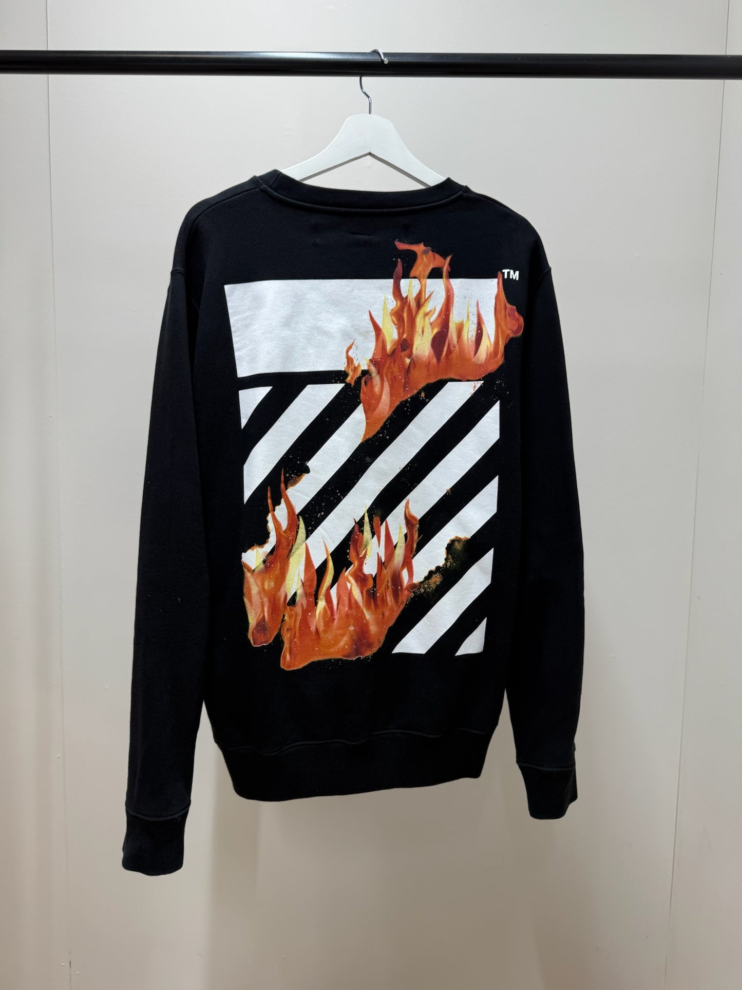 Off-White Black Longsleeve Flames Jumper - Small