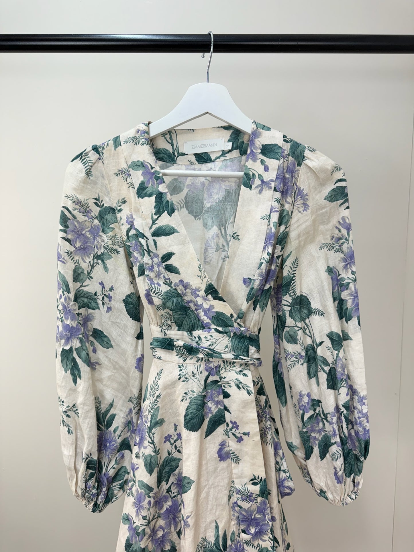 Zimmermann Cassia Floral-Print Linen Purple Green Floral Mini Dress -0