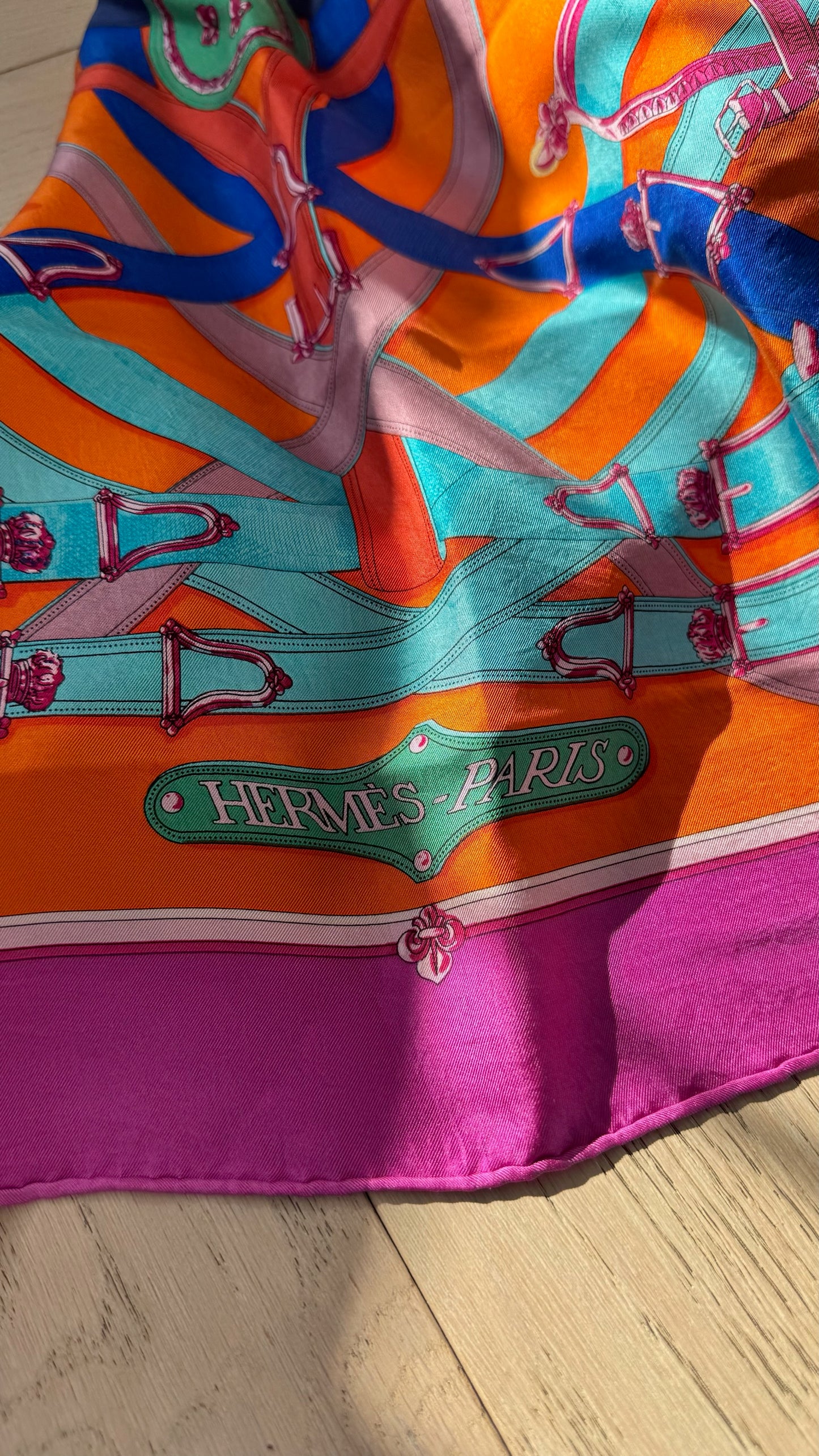 Hermès Pink Orange Foulard Cavalcadour Silk Scarf – 90 x 90 cm