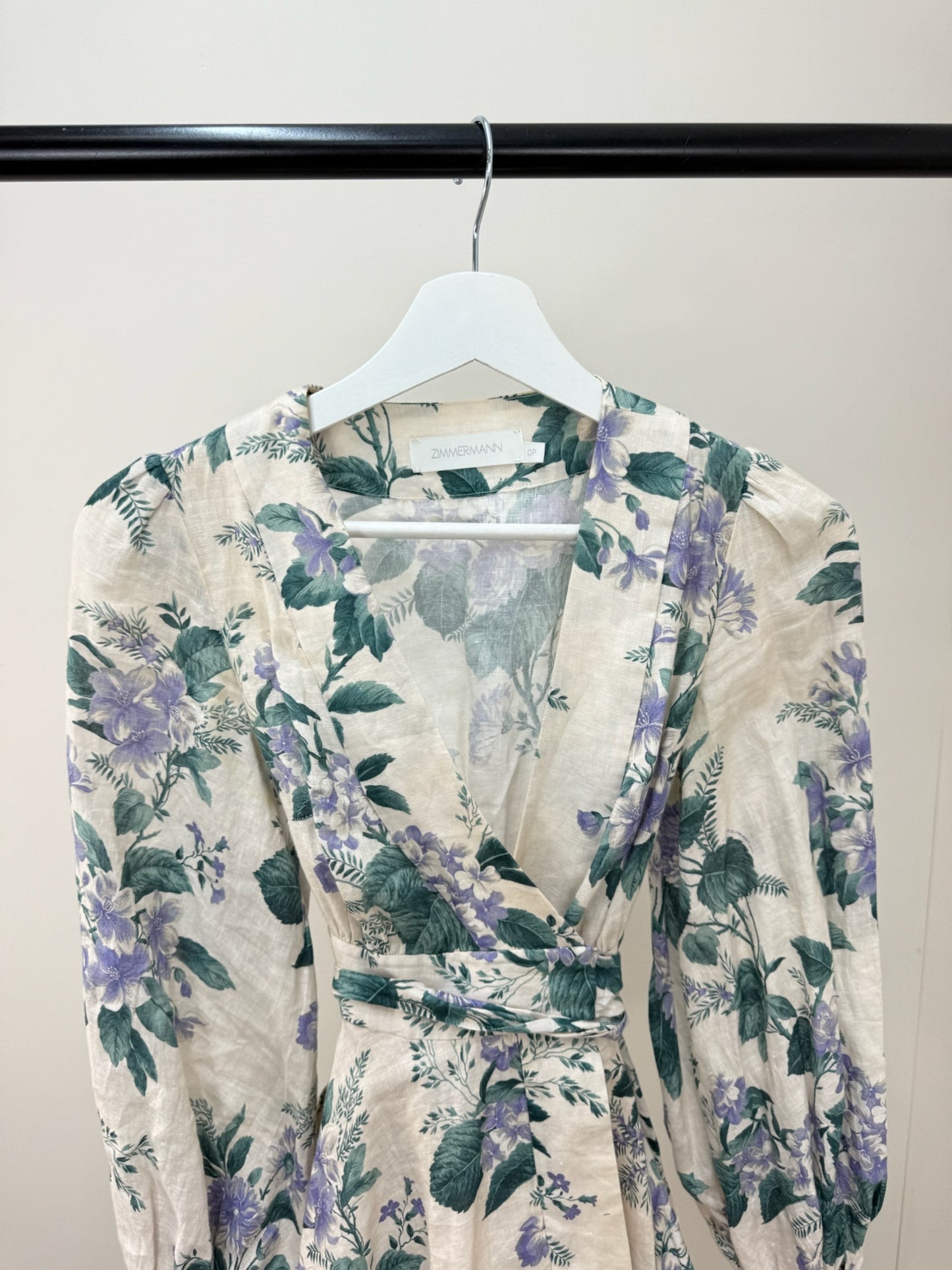Zimmermann Cassia Floral-Print Linen Purple Green Floral Mini Dress -0