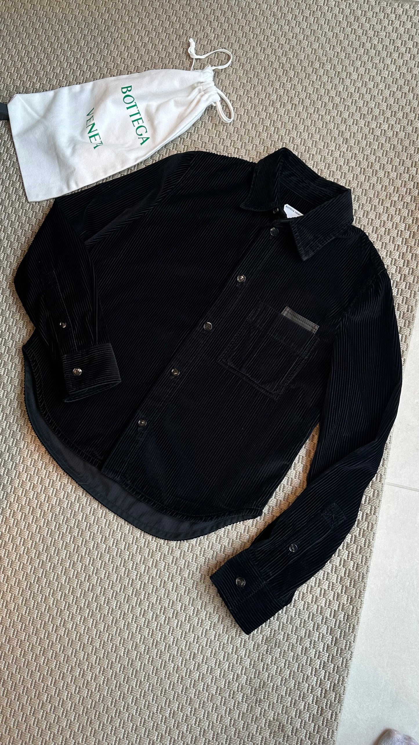 Bottega Veneta Black Ribbed Leather Trimmed Cotton Corduroy Overshirt Jacket - 40/M