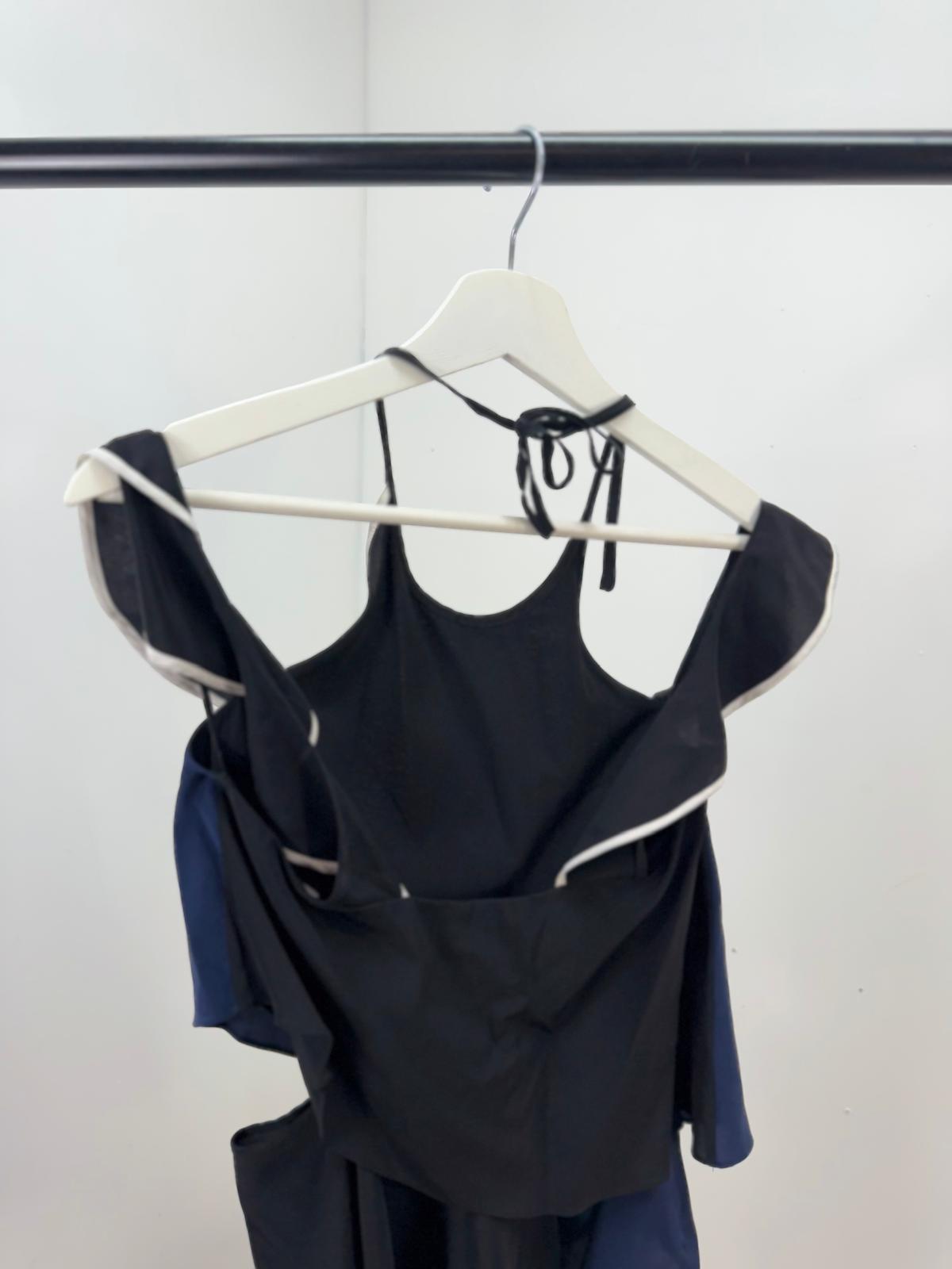 Jonathan Simkhai Black & Navy White Contrast Frill Detail Camisole - UK 8
