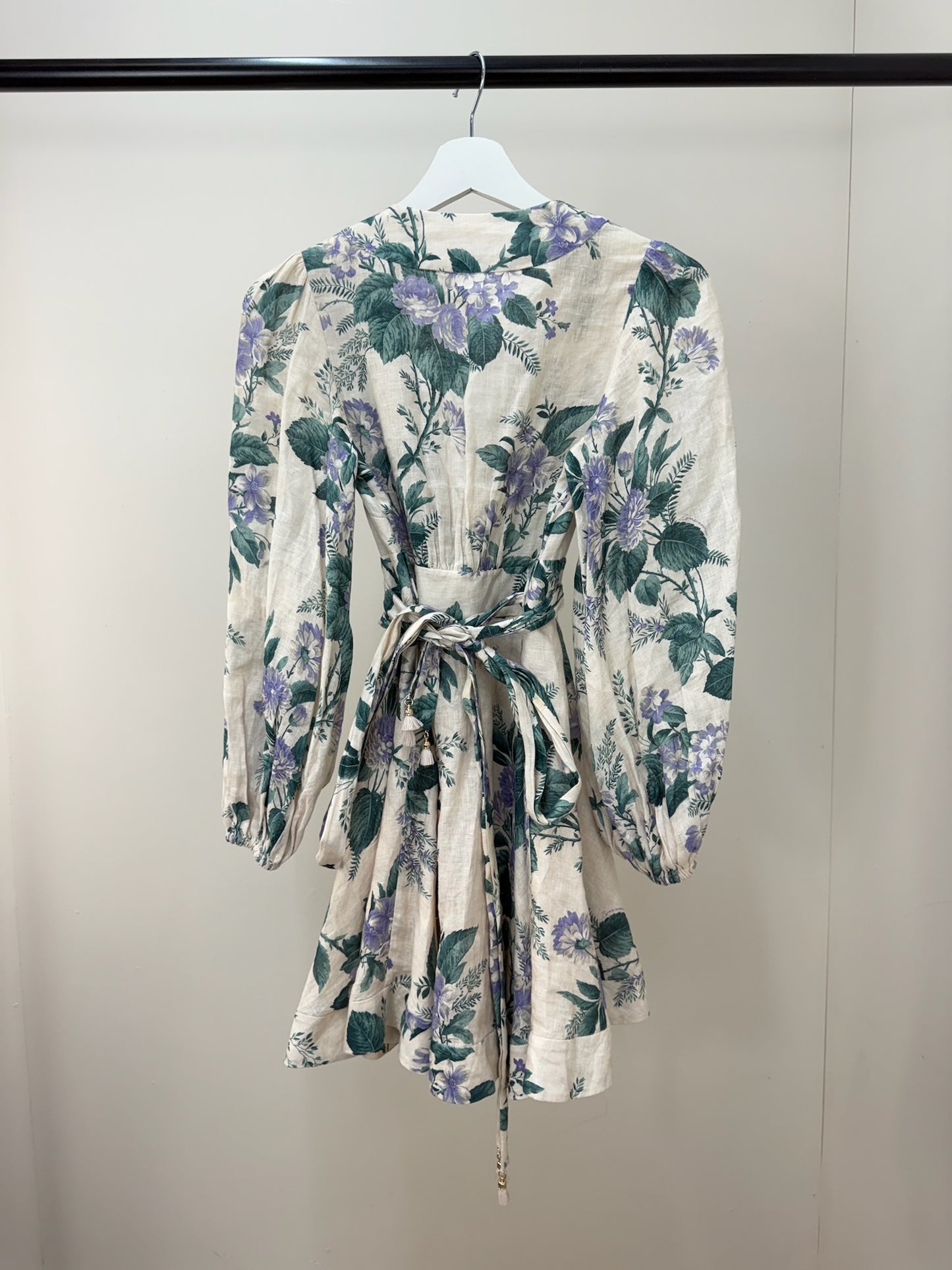 Zimmermann Cassia Floral-Print Linen Purple Green Floral Mini Dress -0