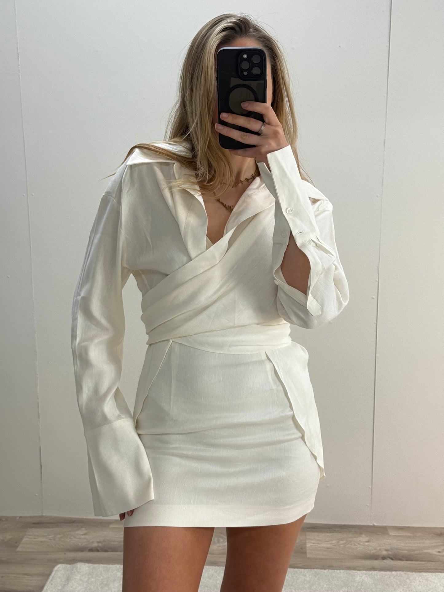 Gauge81 Egg Shell Linen Tie Shirt And Skirt Set - XS/S