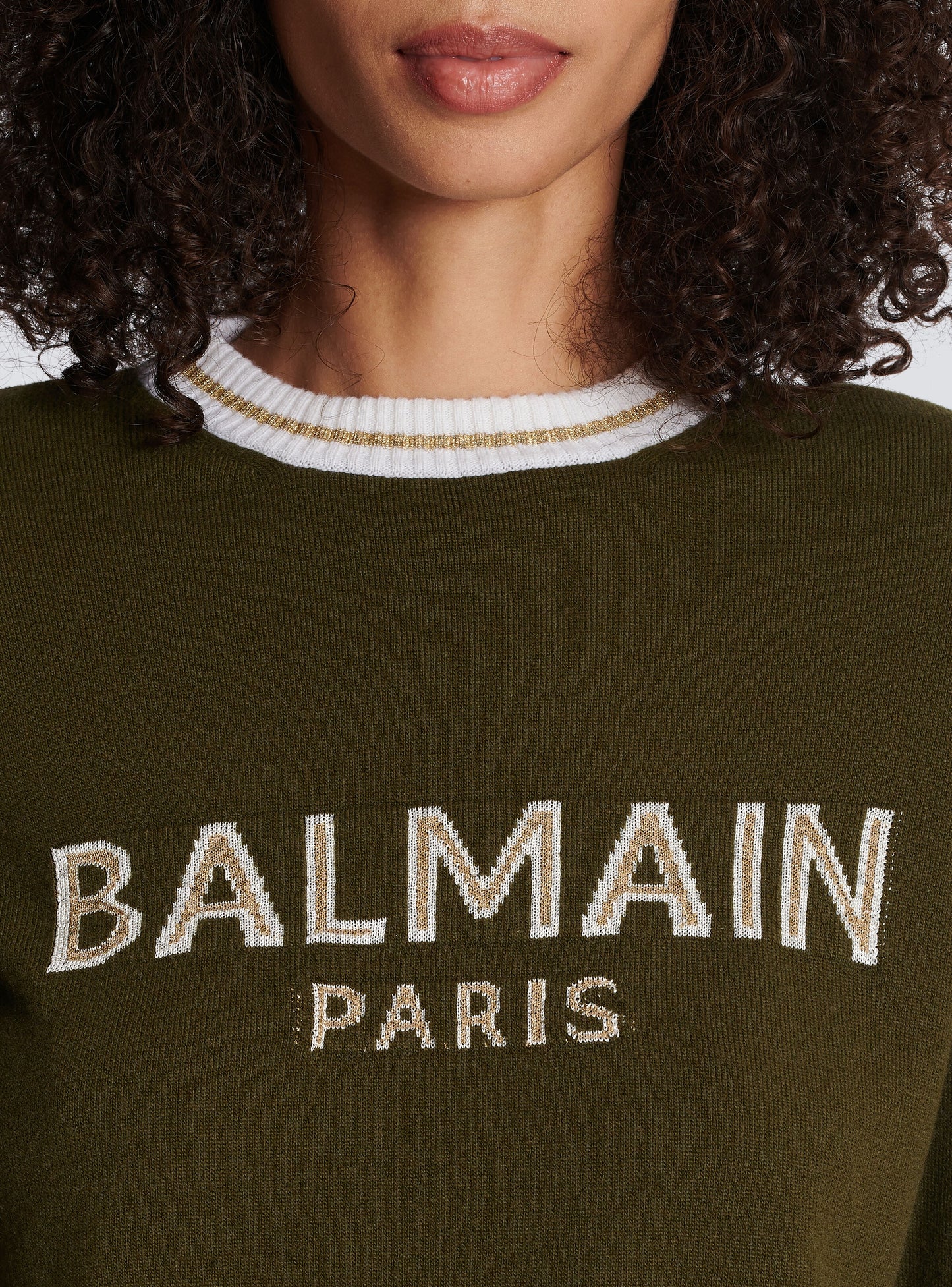 Balmain Khaki Logo Cropped Jumper-34 , small
