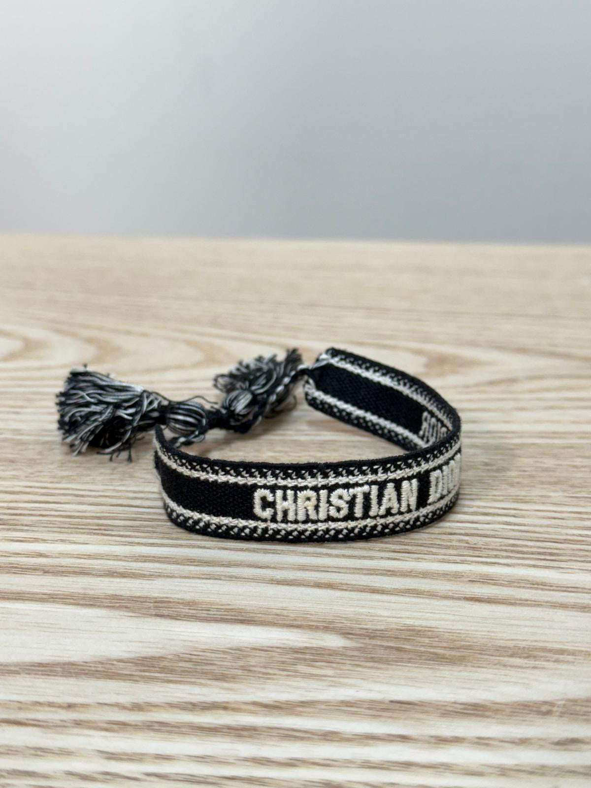 Dior Black White Woven 'J'Adior' Friendship Bracelet - One Size