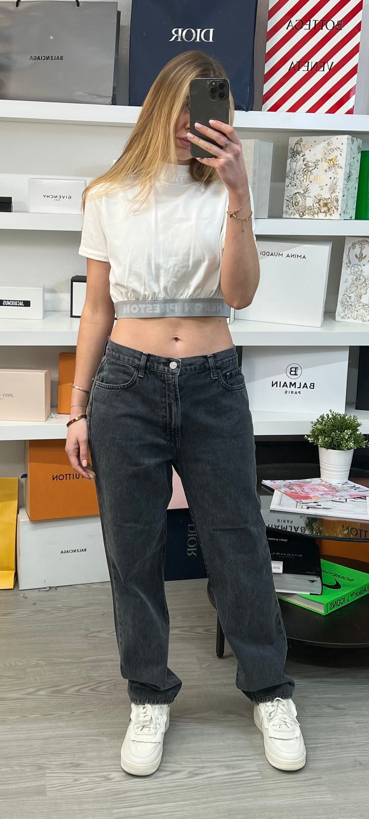 Heron Preston White Grey Logo Band Crop Top - Small