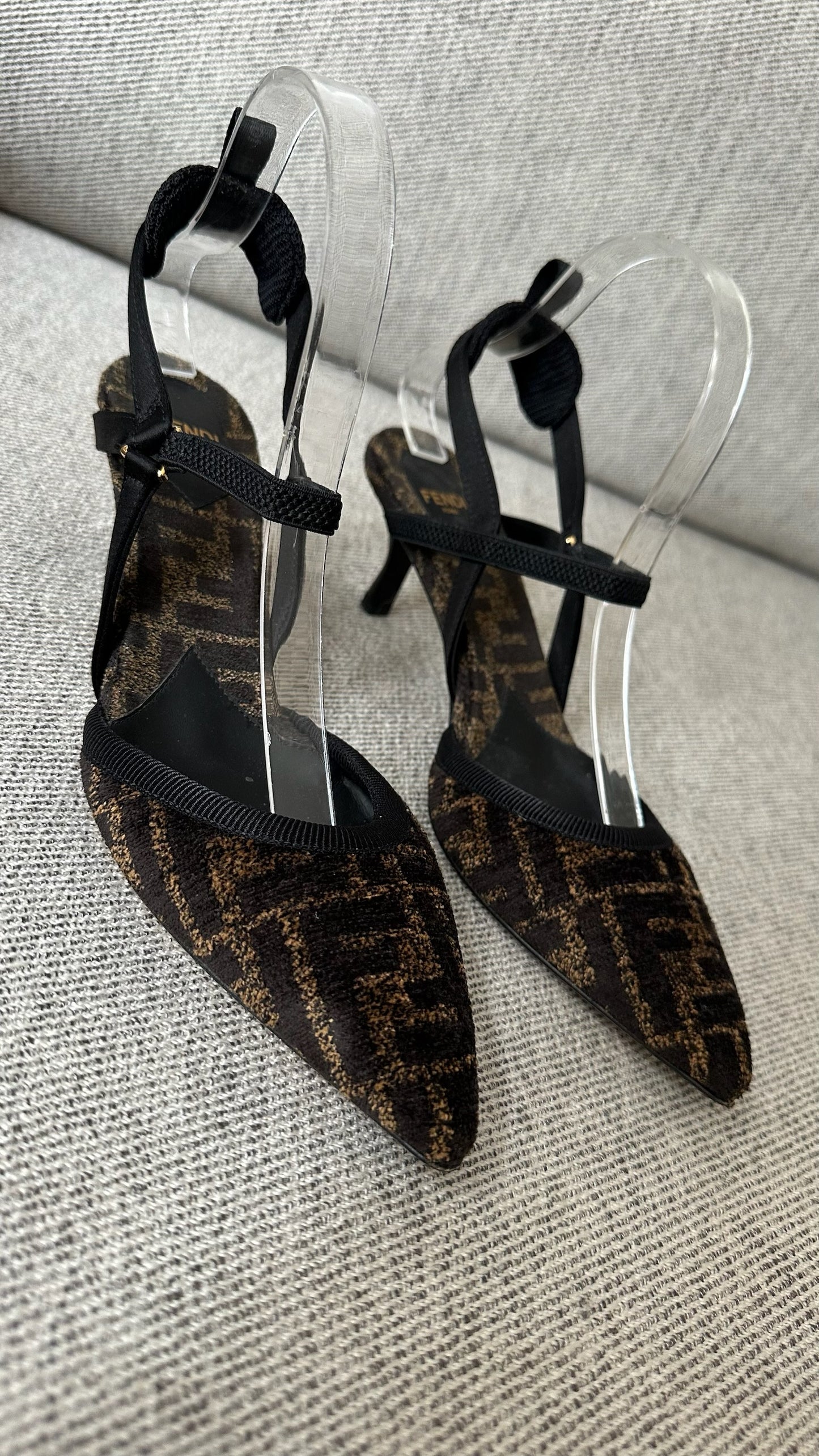 Fendi FF Point Colibri Chenille Slingback Heels-UK 4