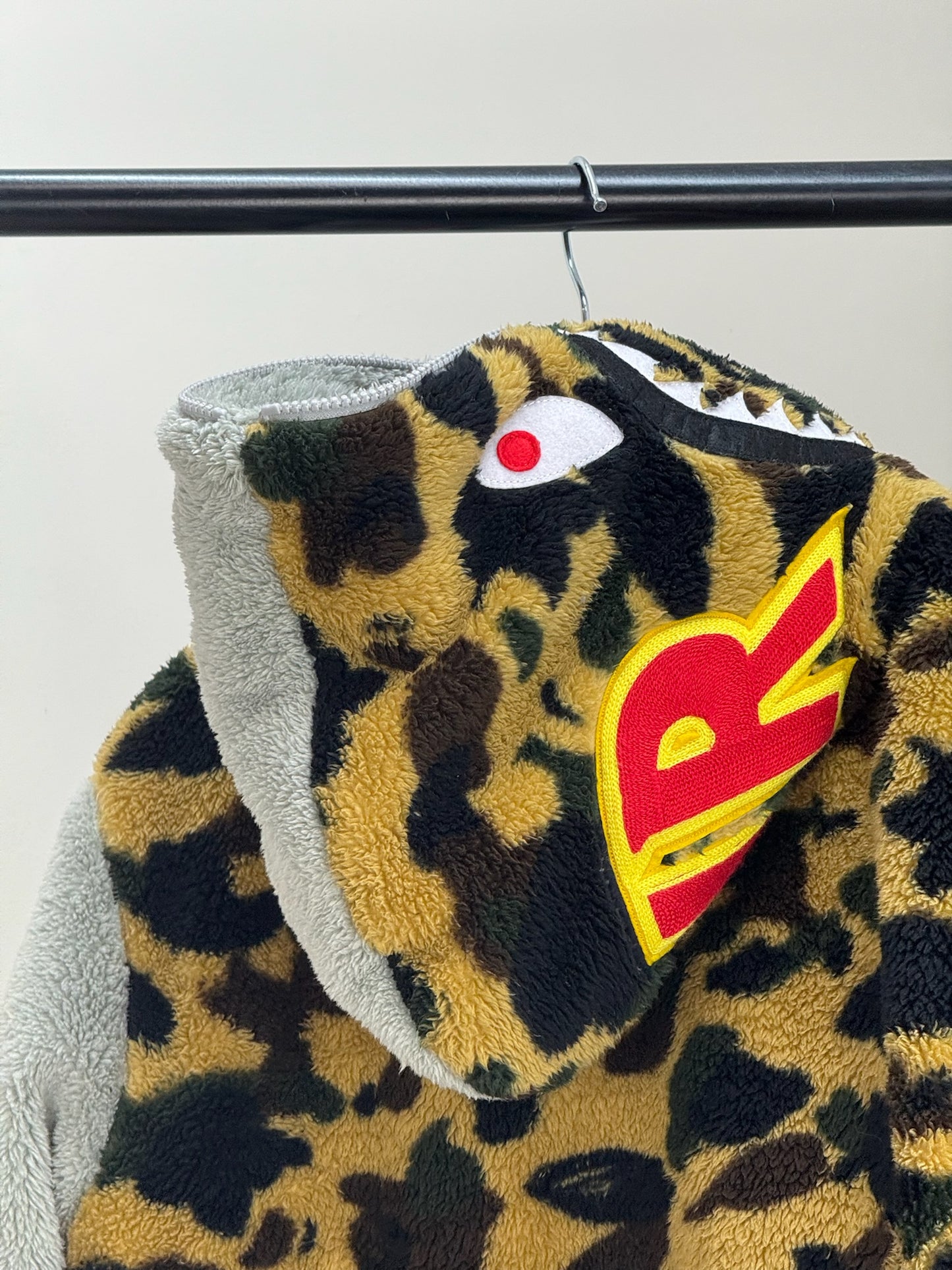 Bape Grey Zip Up Camo Boa Shark Fleece Jacket - Large