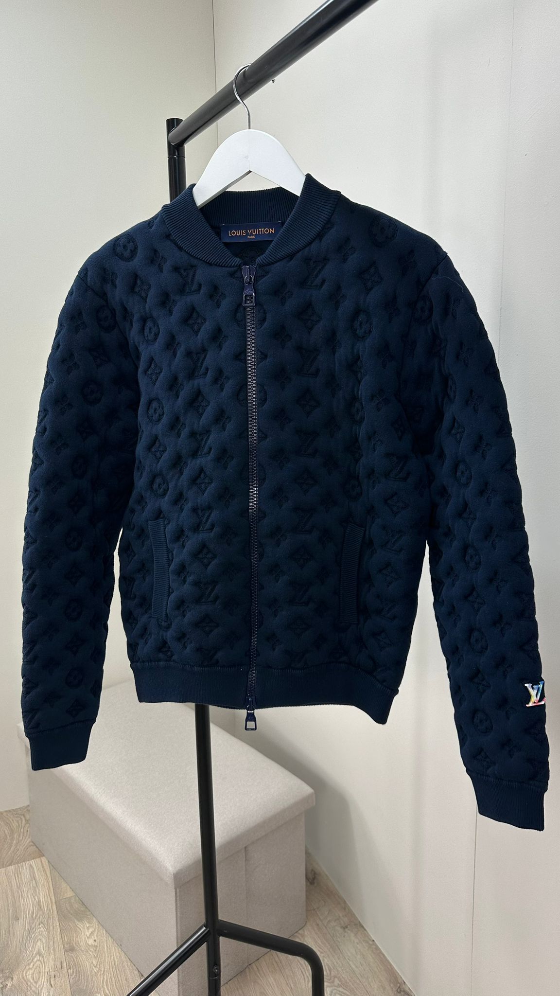 Louis Vuitton Navy Embossed Monogram Pilot Jacket - Small