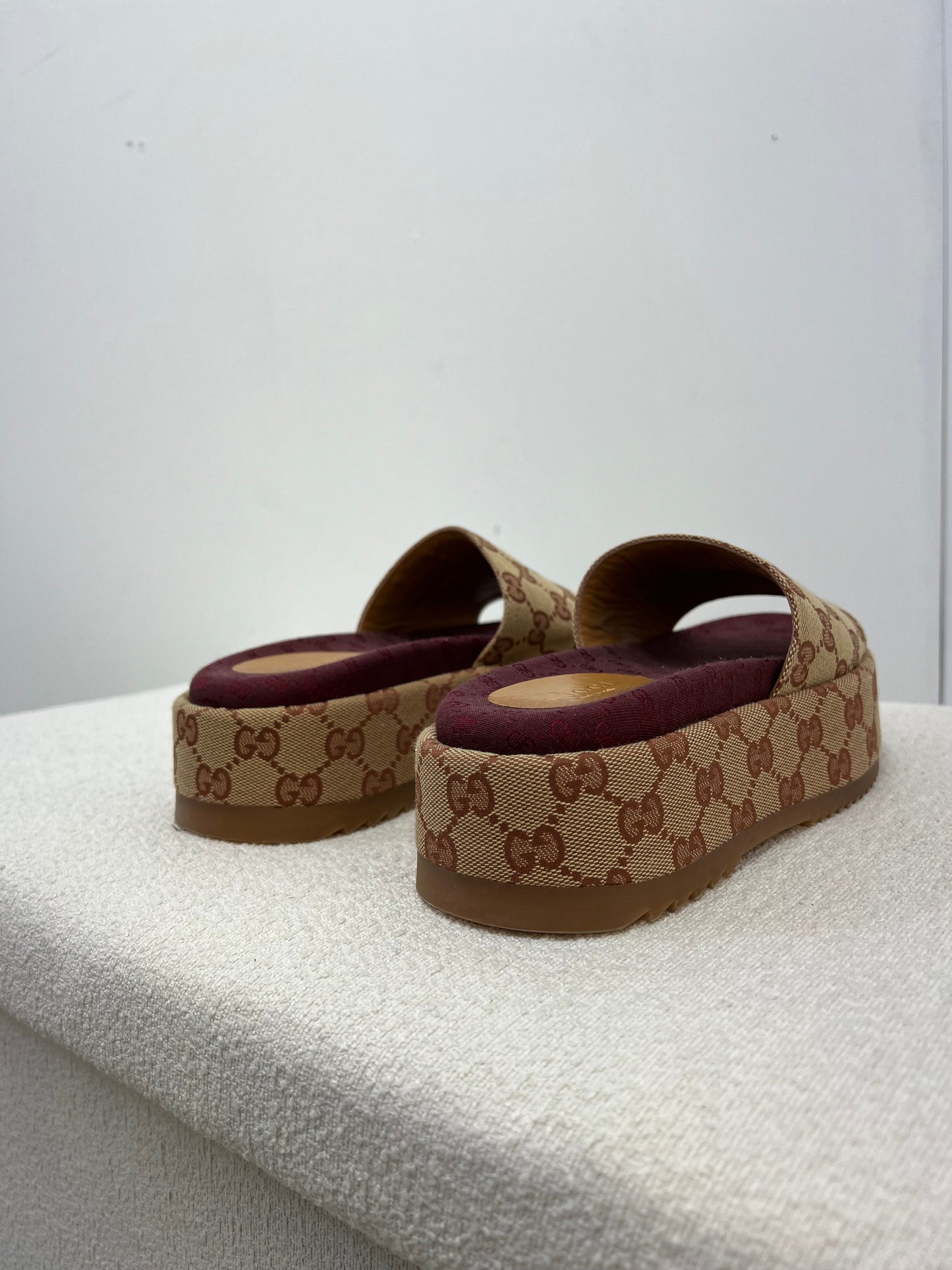 Gucci Platform camel and ebony maxi GG canvas Slide Sandal (Eu 35.5/ UK 2.5) Fits 3