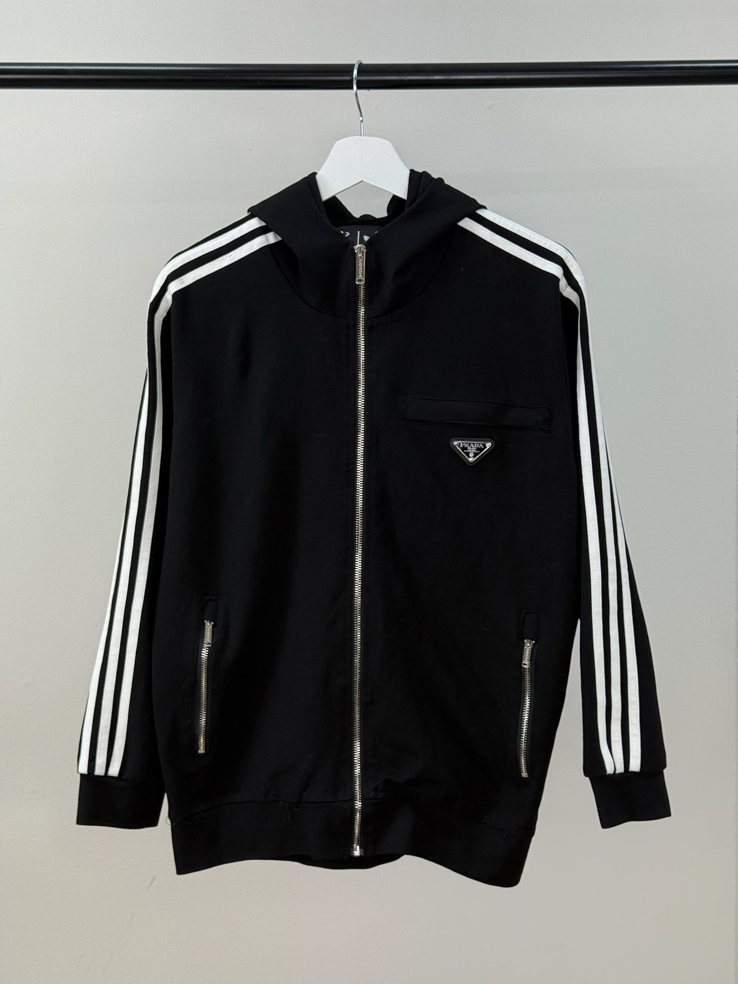 Prada X Adidas Black White Stripe Zip Up Jacket-36/Small