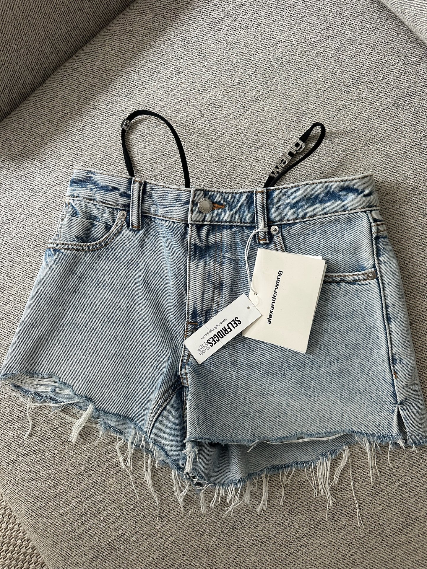 Alexander Wang Blue Denim Thong Diamonte Badge Shorts-Brand New In Tags XXS