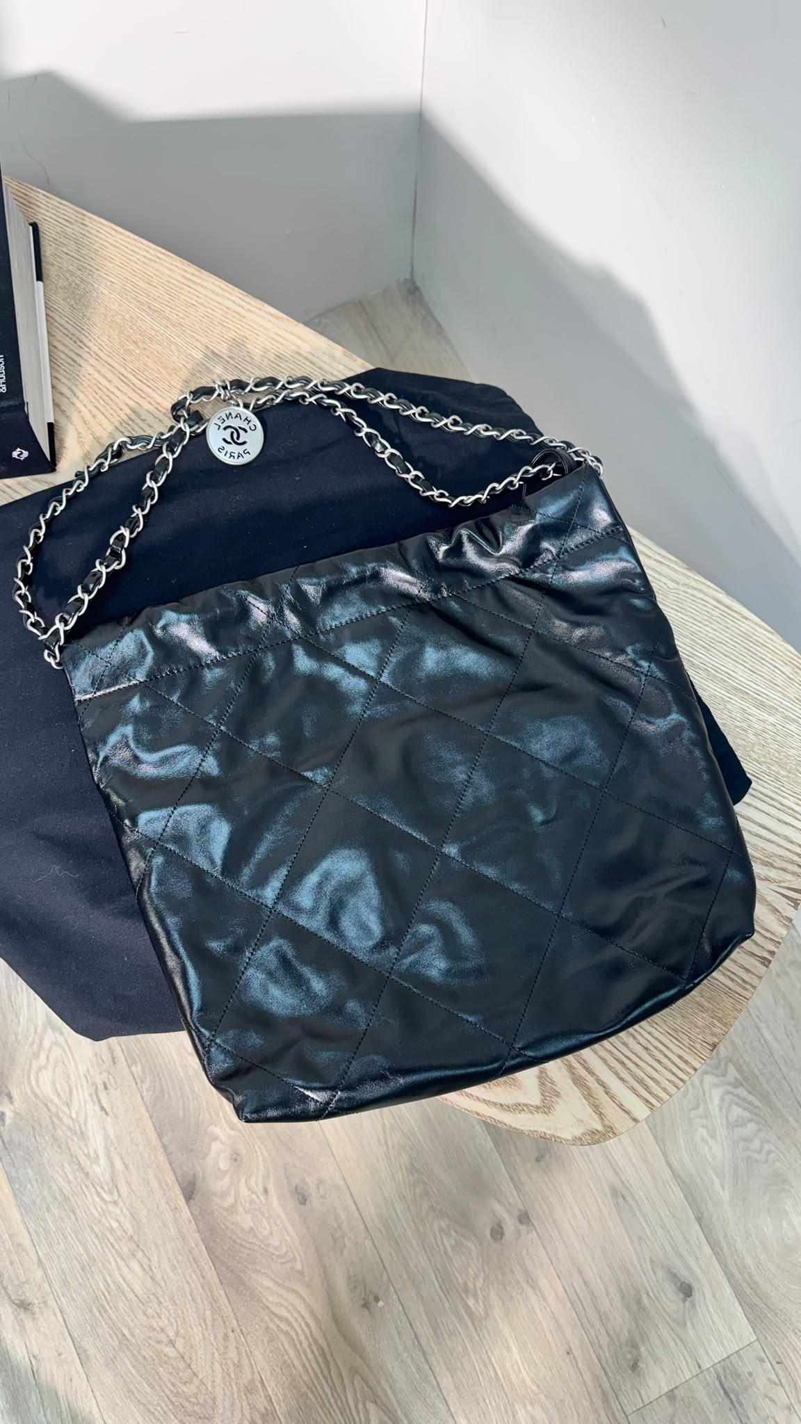 Chanel 22 Tote Quilted Diamond Stitched Hobo Bag with Brushed Silver Hardware. As New