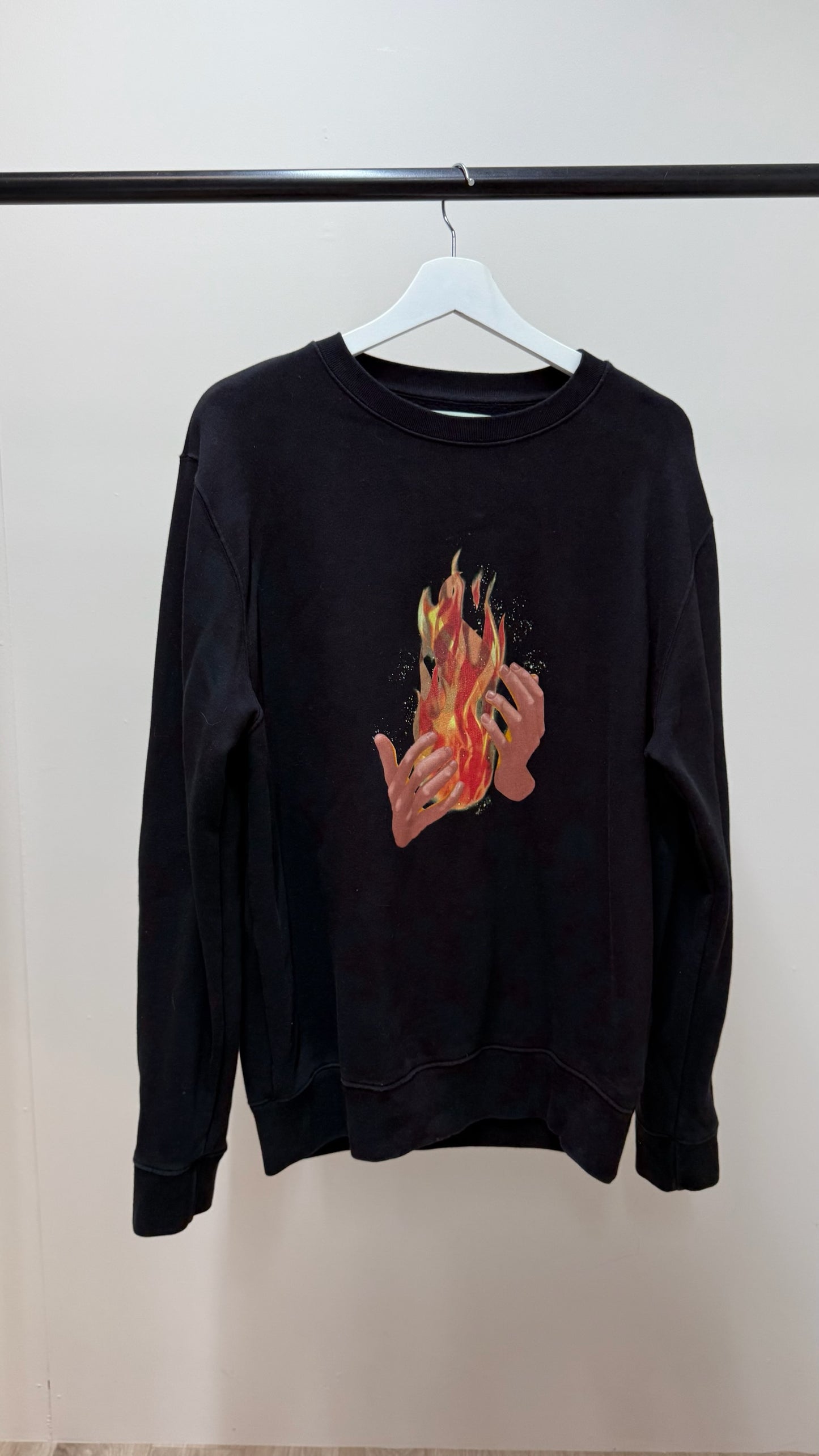 Off-White Black Longsleeve Flames Jumper - Small