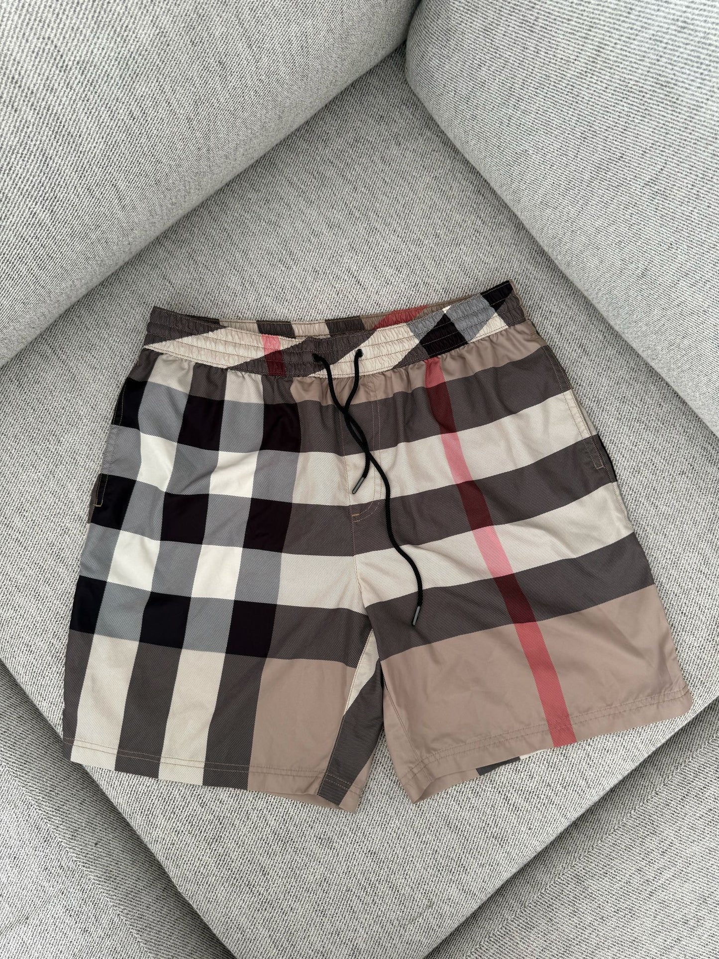 Burberry Beige Checked Swimshorts - Medium
