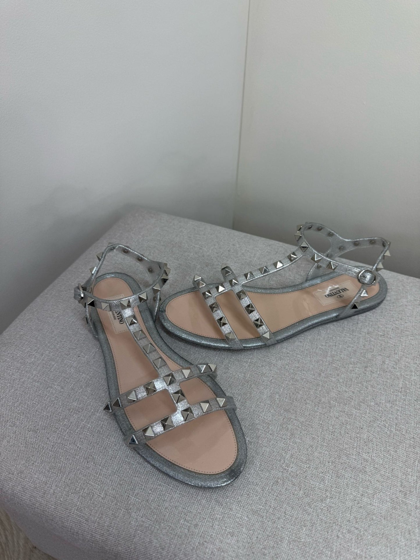 Valentino Argento Silver RockStudd Sandals , Brand New UK 4.5