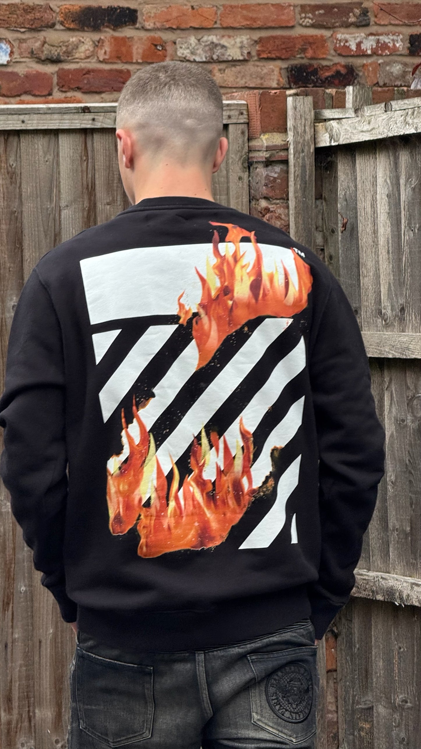 Off-White Black Longsleeve Flames Jumper - Small