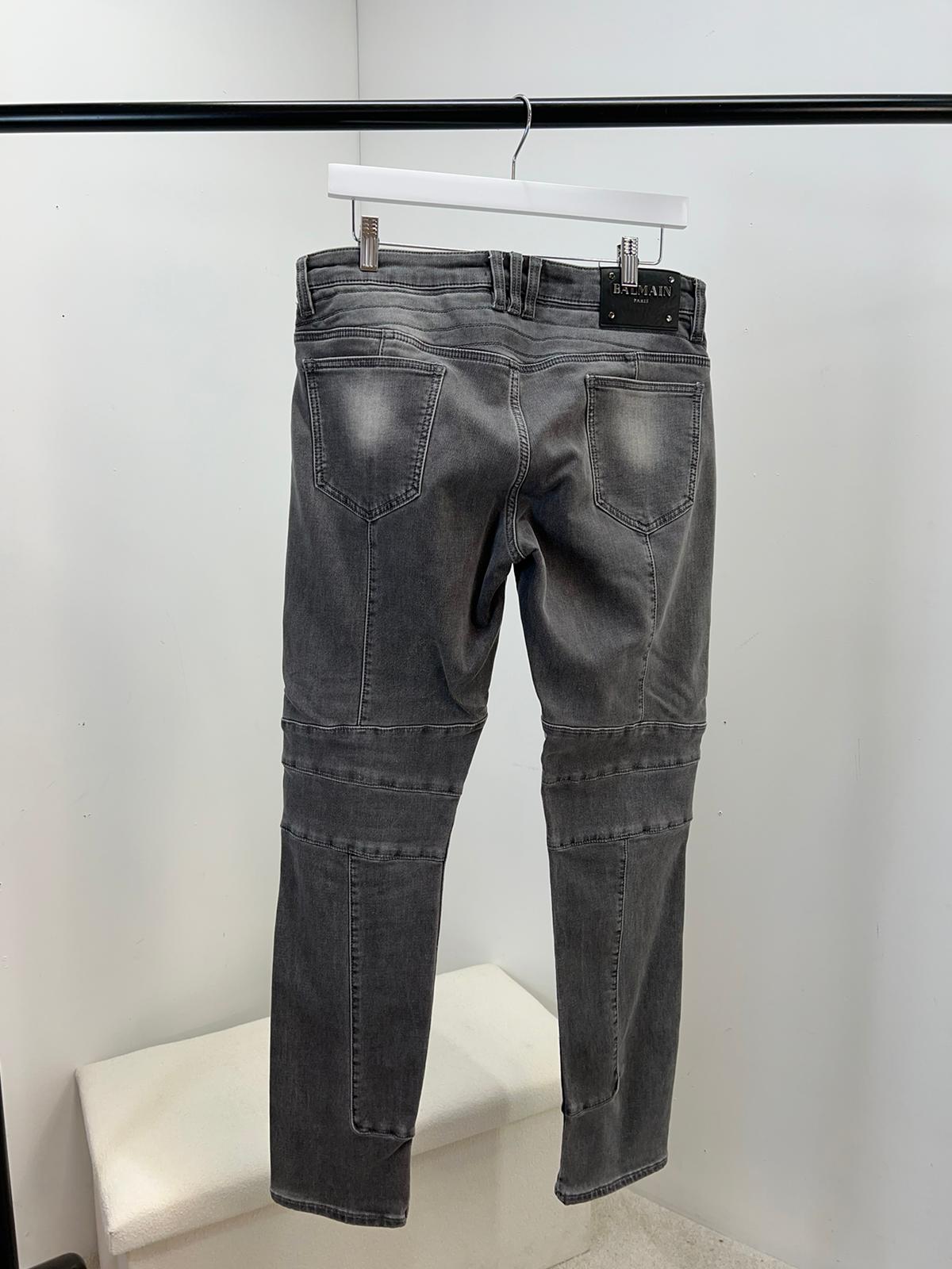 Balmain Grey Black Badge Jeans (32)