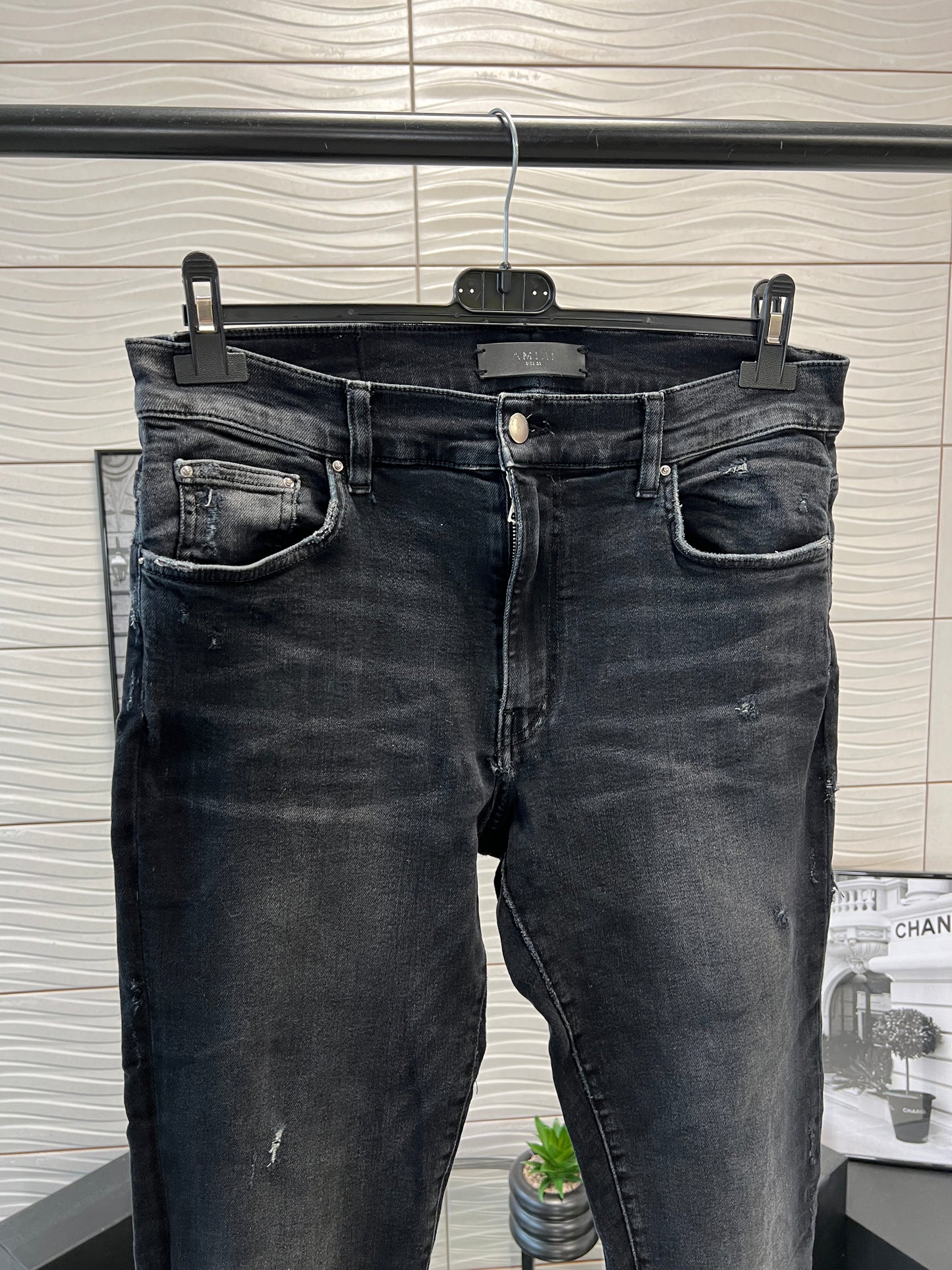 Amiri Off Black Distressed Skinny - Stretch Jeans - 33