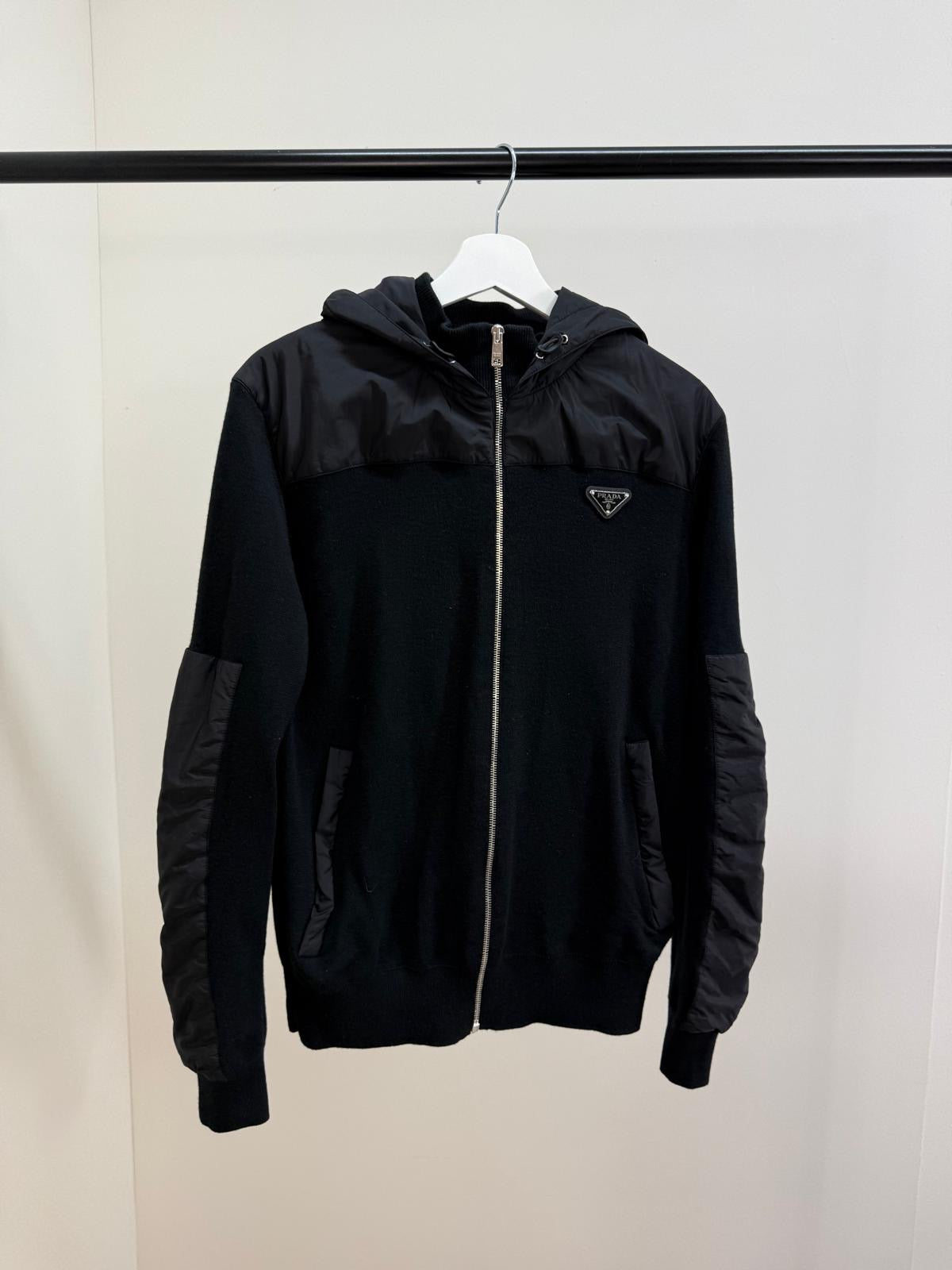 Prada Black Re-Nylon Fleece Hooded Jacket -50/M