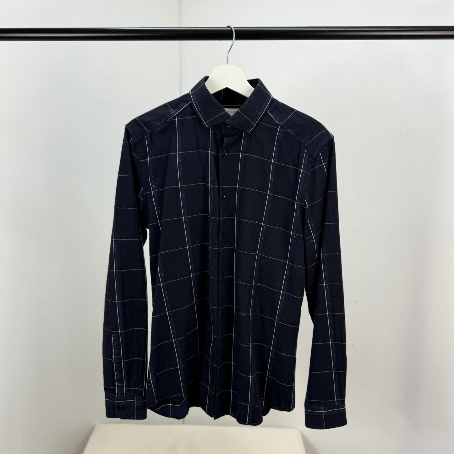 Reiss Navy Striped Slim Fit Shirt- Medium